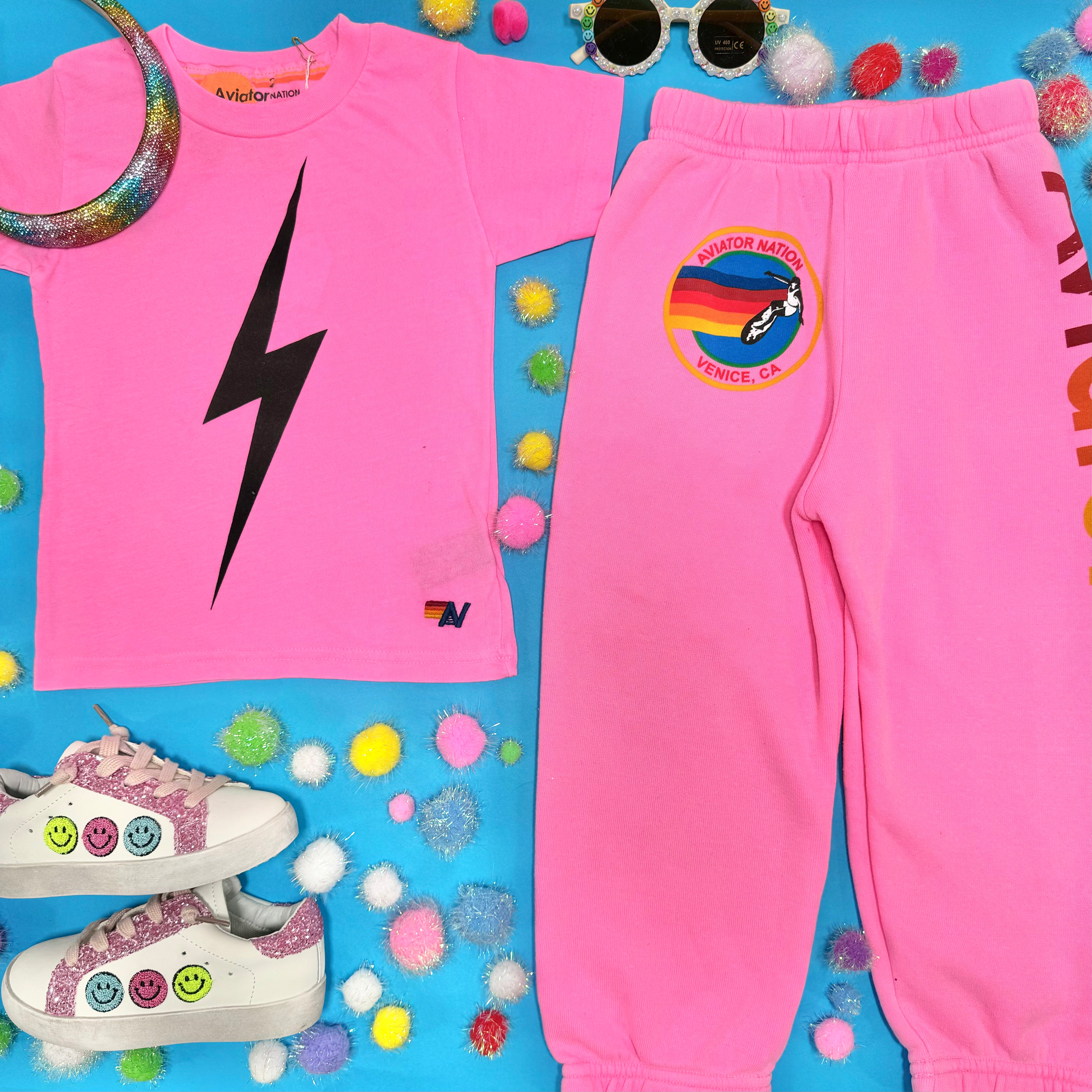 Aviator Nation Neon Sweatpants for Women - High Waisted Comfortable Joggers for Yoga, Gym & Lounge Wear