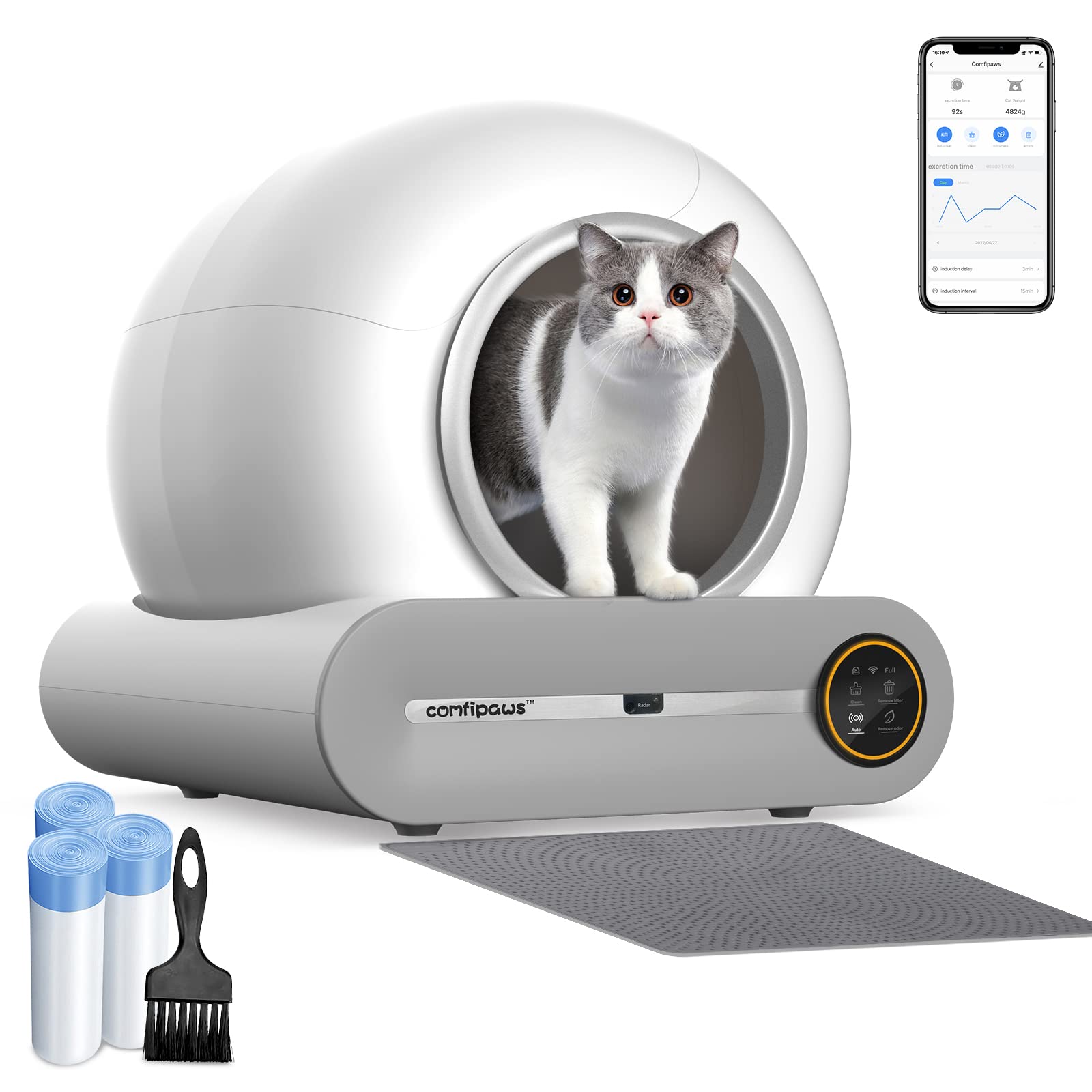 Self-Cleaning Automatic Cat Litter Box for Multiple Cats - Smart Robot Litter Box with APP Control, Ionic Deodorizer & 65L+9L Capacity (Includes Mat, Liner & Brush) - Perfect for Busy Pet Owners & Multi-Cat Households