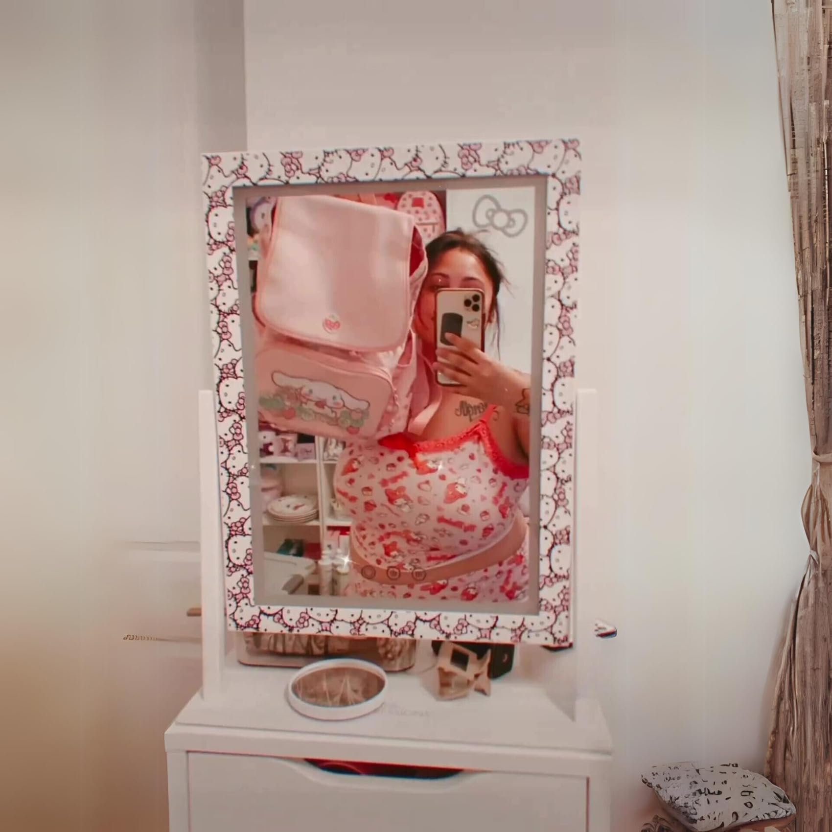 Hello Kitty LED Makeup Mirror with 3X Magnification & Touch Sensor - Tri-Tone Lighting, 360° Swivel Vanity Mirror for Dressing Table | Perfect for Makeup Application, Skincare Routine & Home Decor