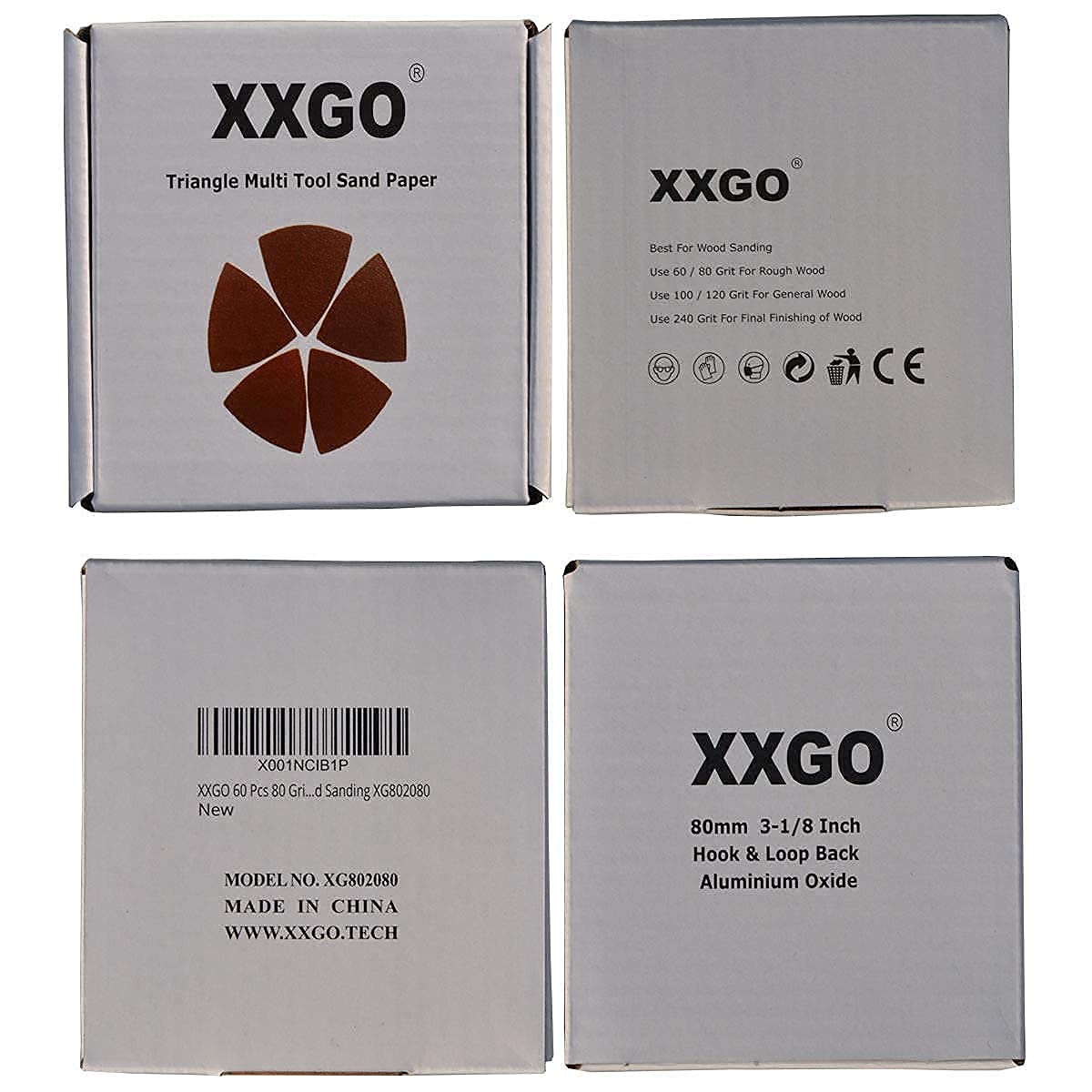 XXGO 240-Piece 3-1/8 Inch (80mm) Triangular Oscillating Tool Sanding Pads Kit - 60/80/120/240 Grits Sandpaper for Wood, Metal & Drywall - Perfect for Sanding, Polishing & Surface Prep (XGM0306)