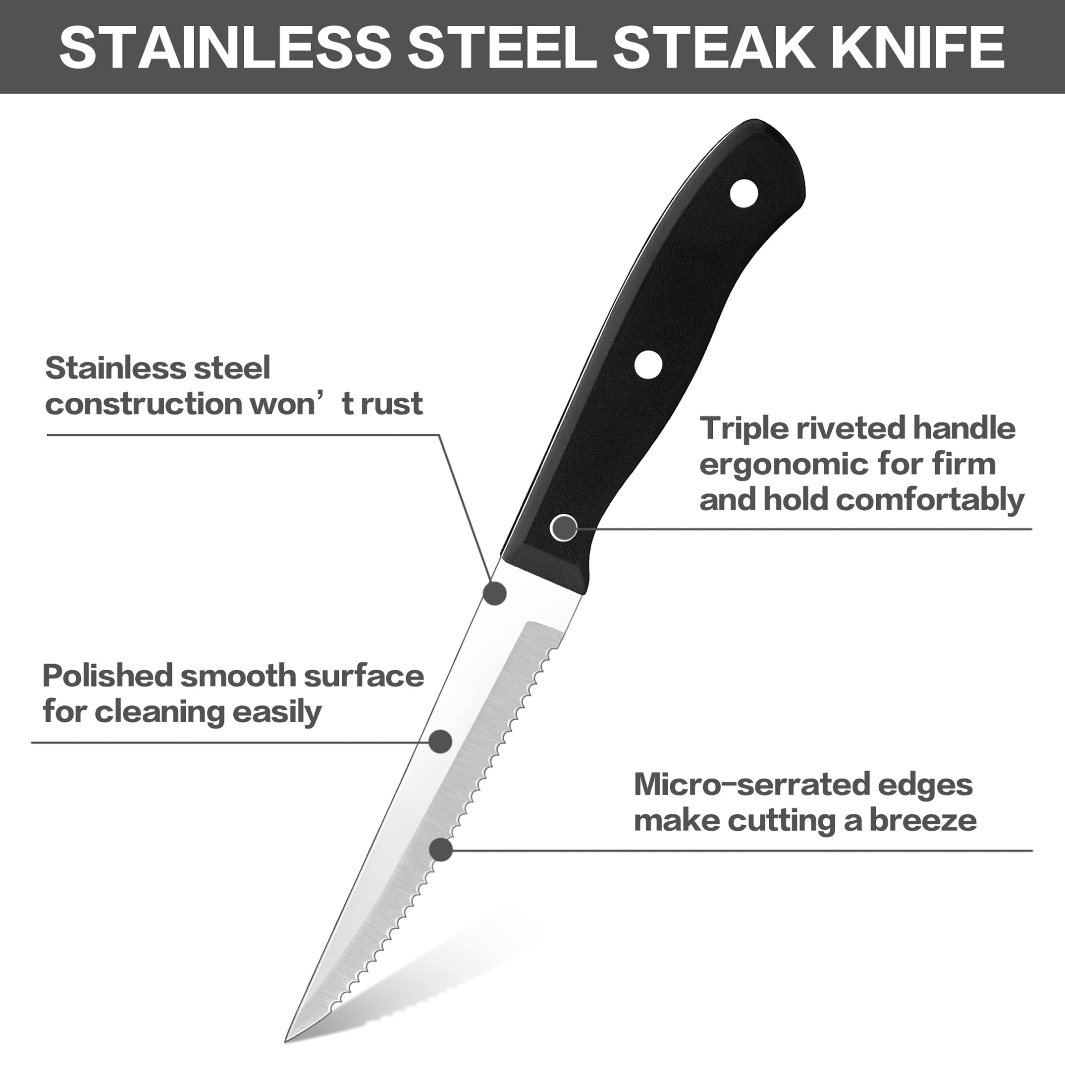 LIANYU 8-Piece Steak Knives Set - Premium Stainless Steel with Serrated Edge - Perfect for Kitchen, BBQ, Restaurant & Dinner Parties - Dishwasher Safe - Ideal for Cutting Steak, Meat, Roasts & More