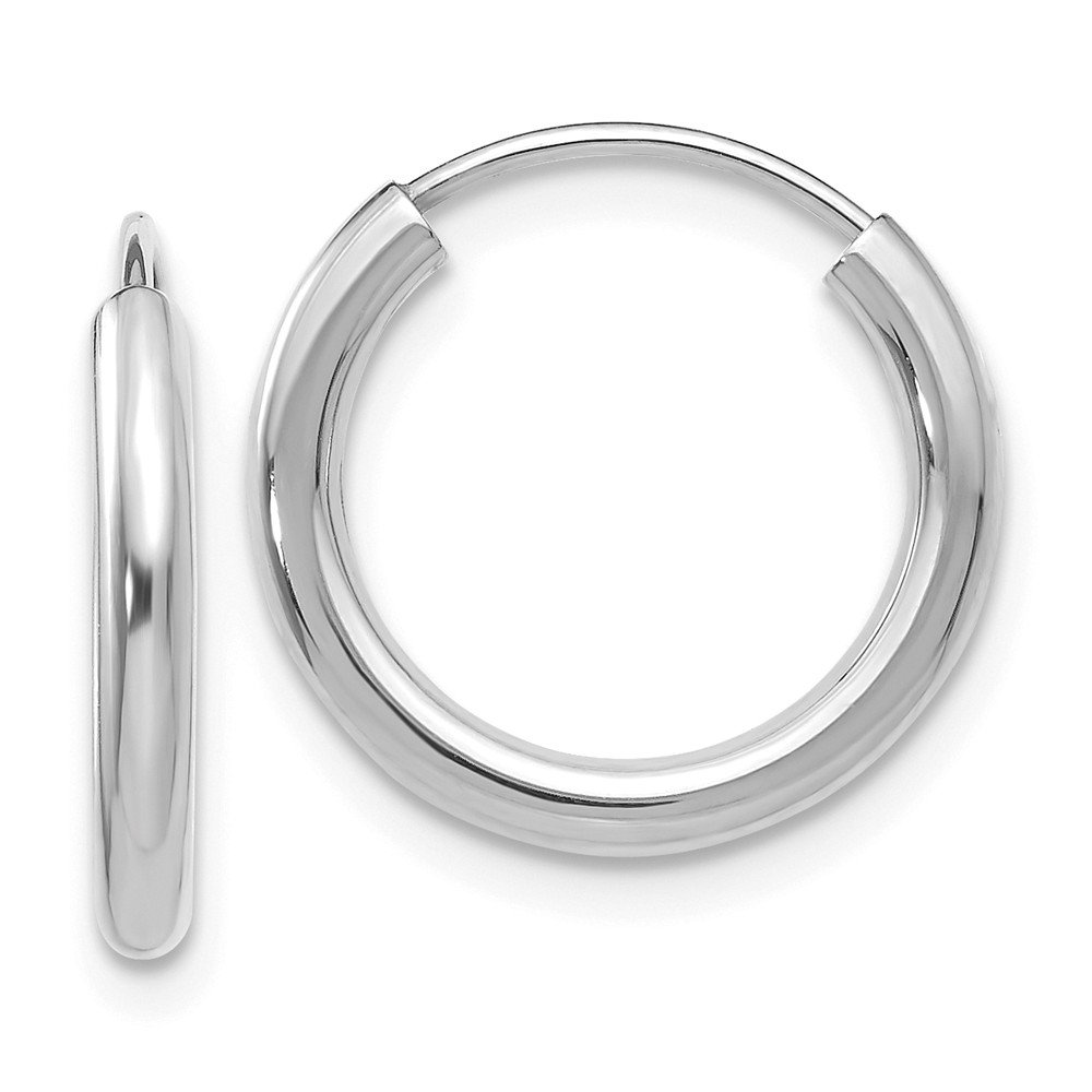 14K White Gold Polished 2mm Endless Hoop Earrings for Women - Classic Minimalist Stud Earrings for Everyday Wear, Gift Giving & Special Occasions
