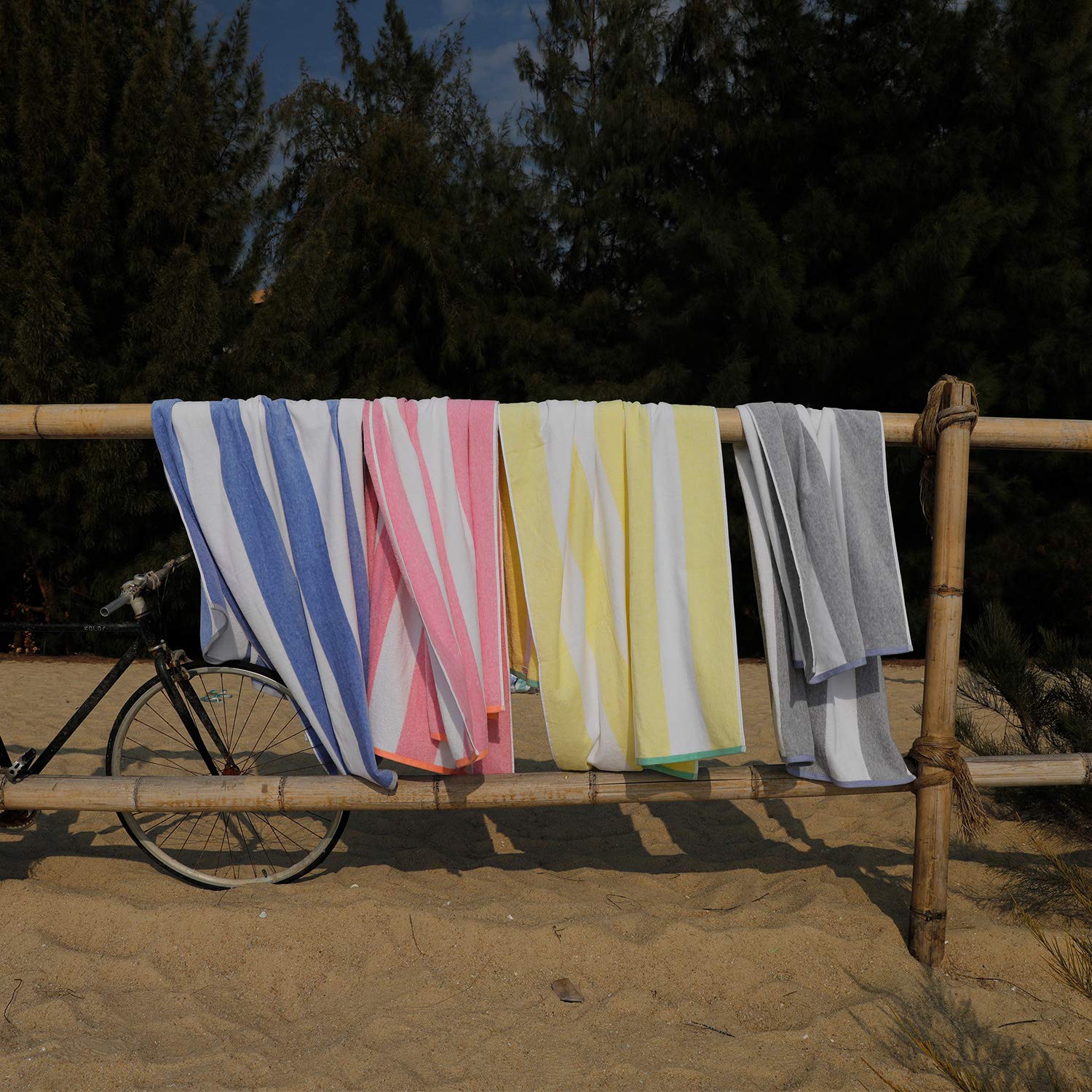 Premium Cotton Oversized Beach Towel 70x35 Inch - Quick Dry Striped Pool Towel for Swimming, Sunbathing & Cabana Use | Soft Chiffon Bath Towel for Beach, Vacation & Spa
