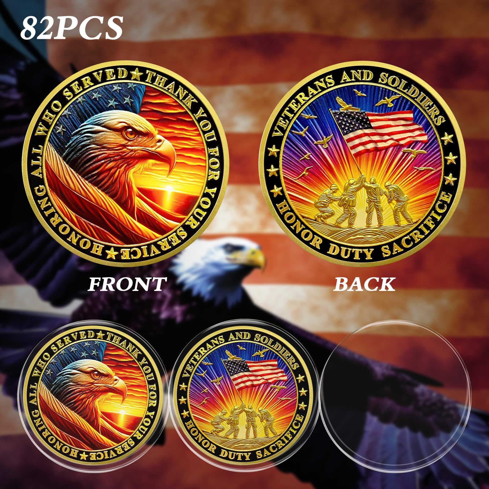 CHURYUML 82Pcs Military Challenge Coins Bulk Set - Honoring Veterans, Army Navy Service Men & Women | Perfect for Veterans Day Gifts, Military Appreciation, Thanksgiving & Ceremonial Events
