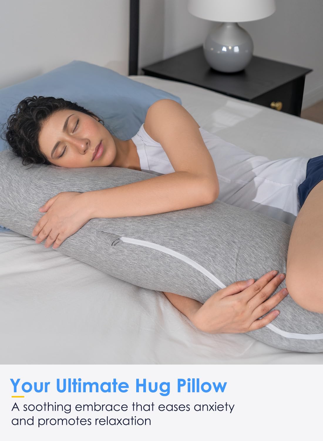QUEEN ROSE Full Body Support Pillow for Side Sleepers - Cooling S-Shaped Hug Pillow with Removable Cover for Adults, Light Grey | Perfect for Pregnancy Support, Back Pain Relief & Comfortable Sleeping