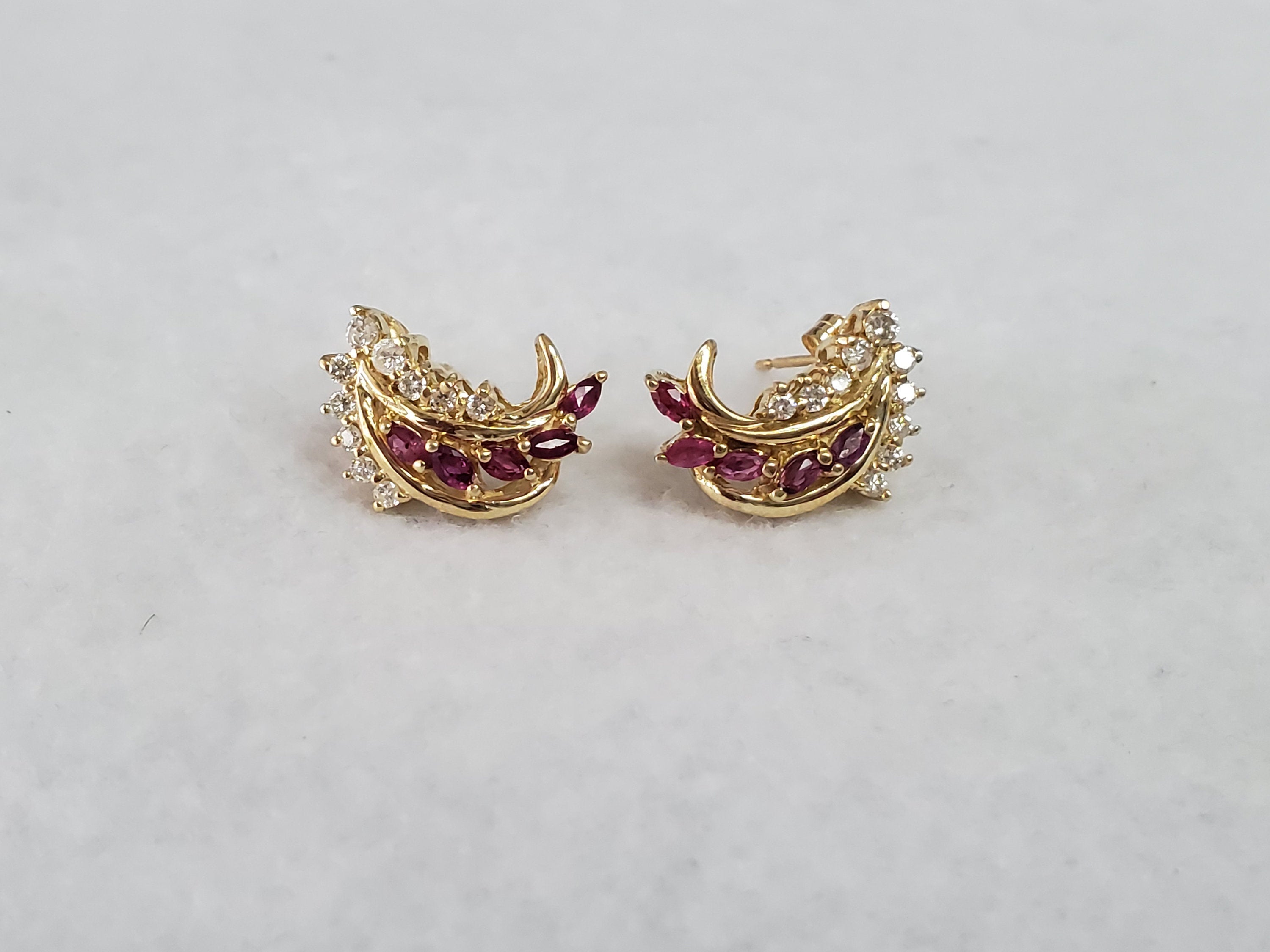 Vintage Style Ruby Diamond Earrings for Women - 14K Gold Plated Elegant Dangle Earrings - Perfect for Weddings, Parties & Special Occasions