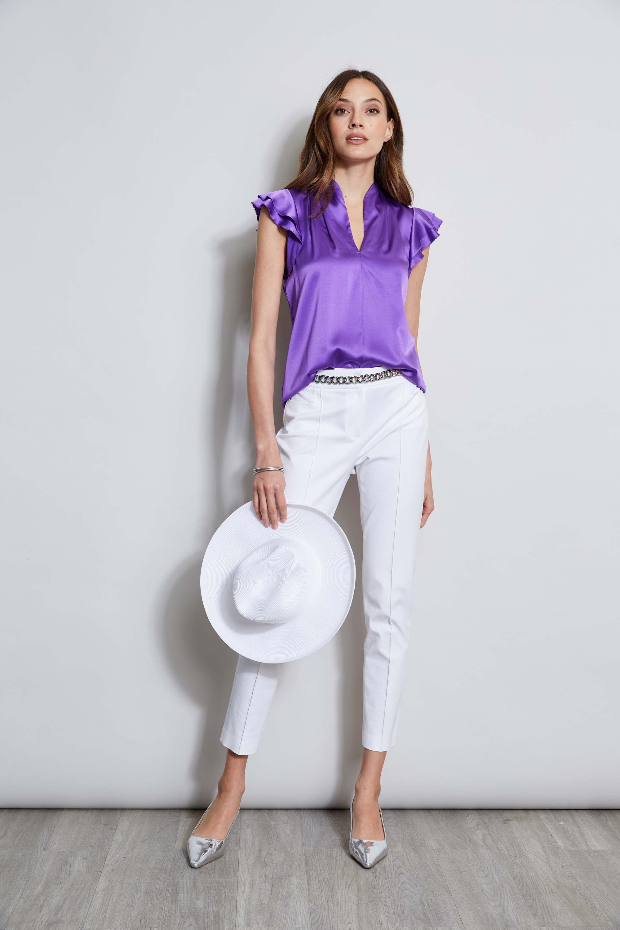 Silk Satin Flutter Sleeve Blouse for Women - Elegant Long Sleeve Tops for Office, Party & Date Night Outfits