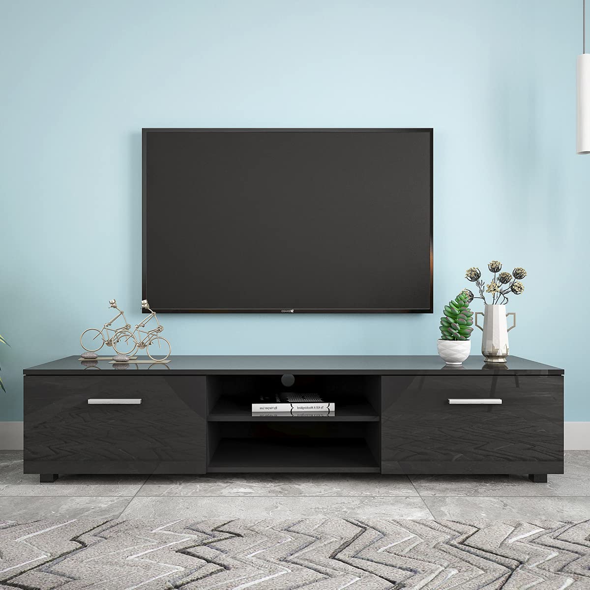 Modern TV Stand for 65 Inch TV - Sturdy Entertainment Center with 2 Drawers & Open Shelf - Perfect for Living Room, Bedroom, Home Theater & Media Console Setup