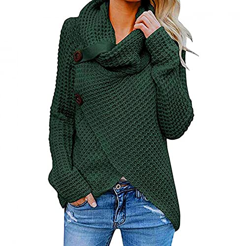 Women's Casual Fall Sweaters - Button Cowl Neck Pullover Long Sleeve Sweatshirts & Jumper Tops | Cozy Autumn Outfits for Work, Dates & Weekend Wear