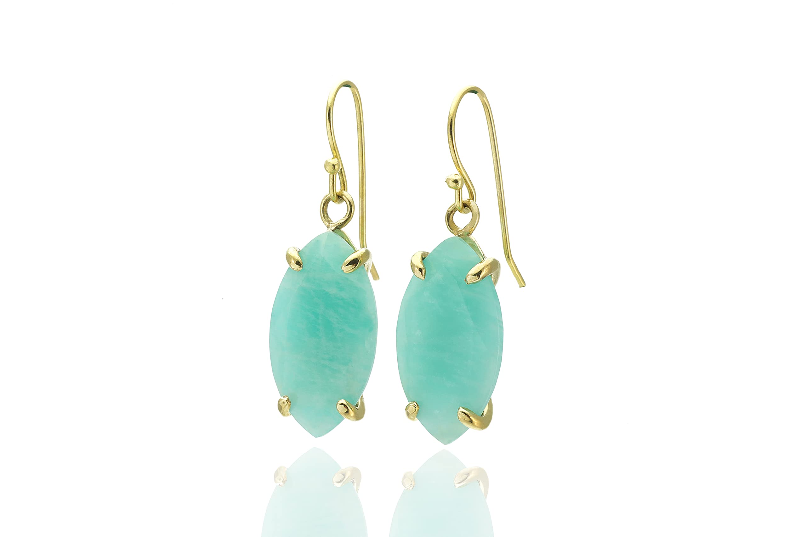 Handmade Marquise Cut Long Amazonite Gemstone Dangle Gold Filled Earrings - Sky Blue Jewelry for Women - Bridal Wedding Earrings - Semiprecious Stone Gift for Her - Boho Chic Long Drop Earrings - Perfect for Special Occasions, Date Nights and Formal Events
