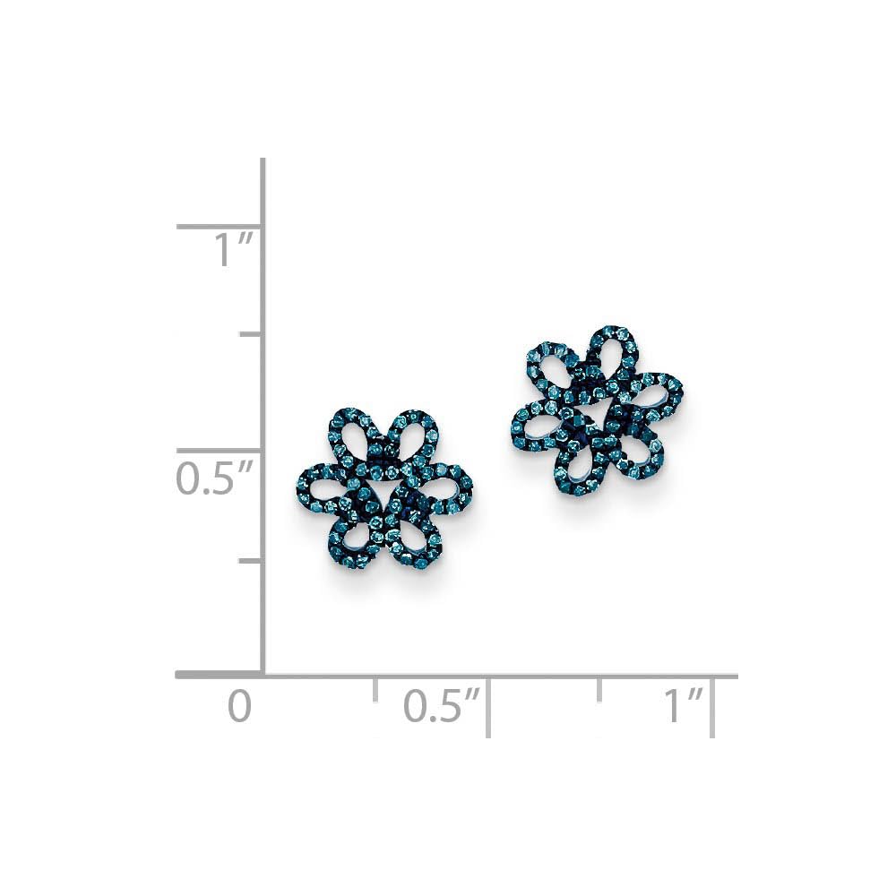 Sterling Silver Blue Diamond 10mm Open Flower Stud Earrings with Black Bow - Elegant Dangle Post Earrings for Women, Perfect for Weddings, Parties & Special Occasions