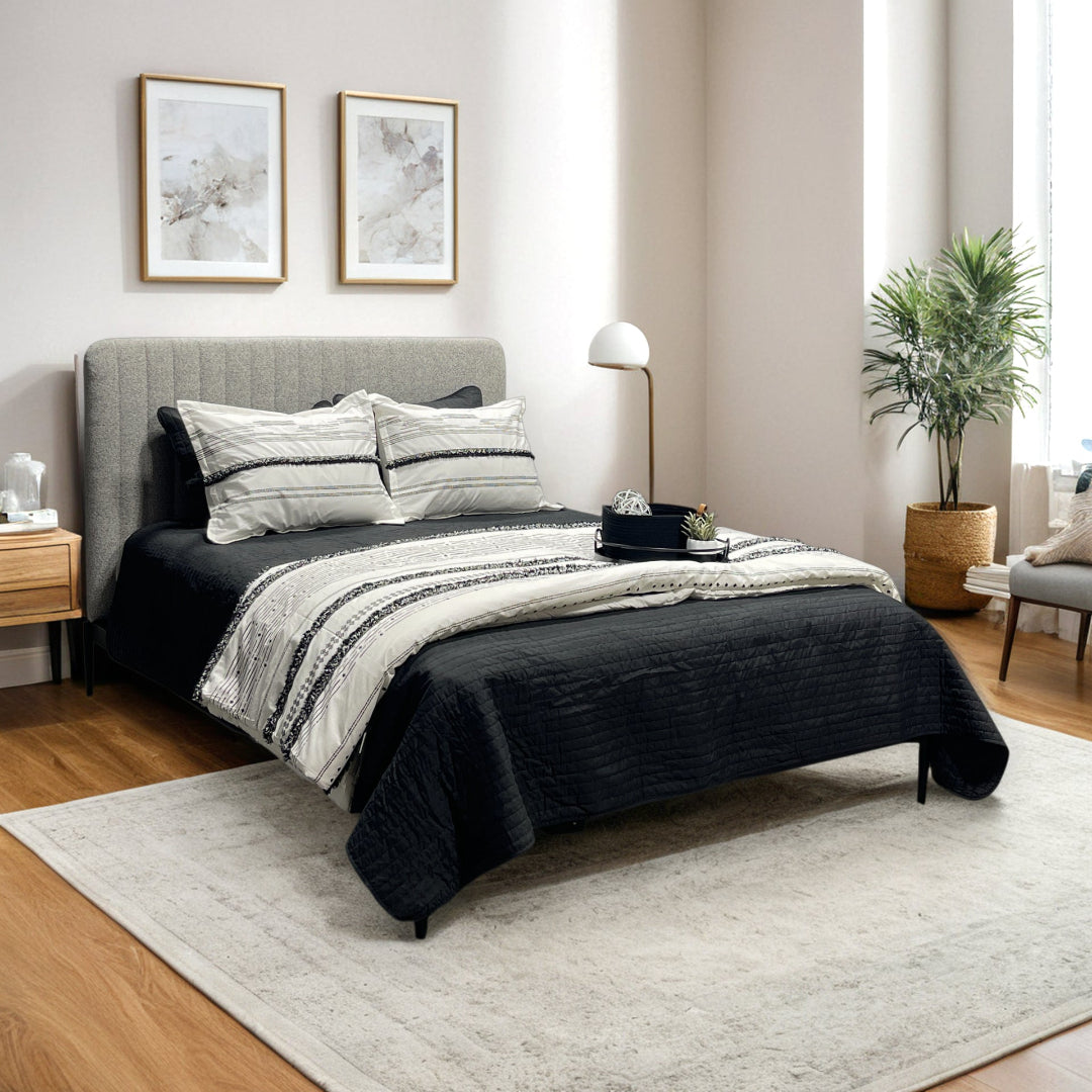 Mira Upholstered Queen Bed Frame with Button Tufted Headboard - Modern Fabric Platform Bed for Bedroom, Guest Room & Master Suite