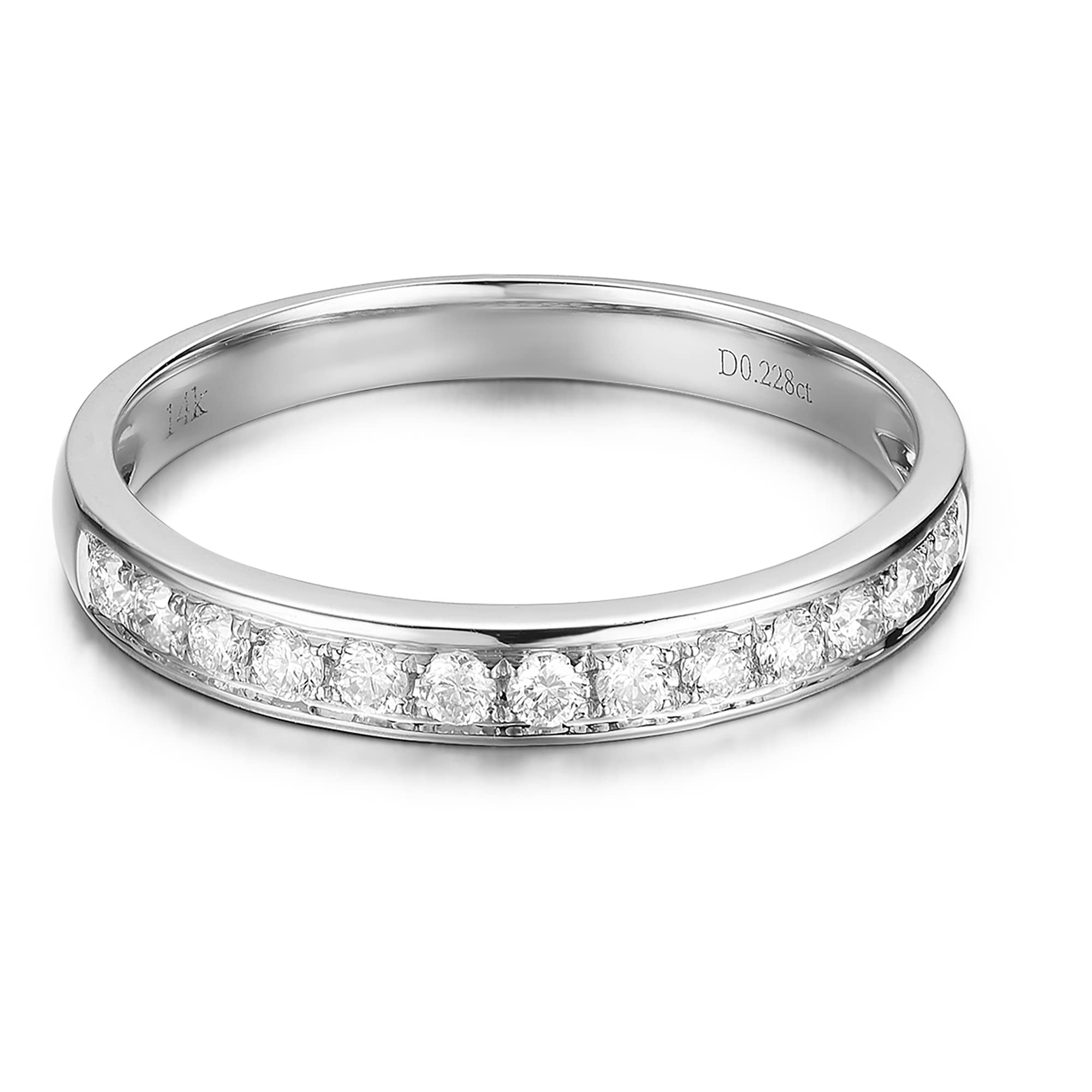14K Gold 2mm Dainty Eternity Moissanite Wedding Band for Women - Elegant Stackable Ring for Bridal, Anniversary & Everyday Wear