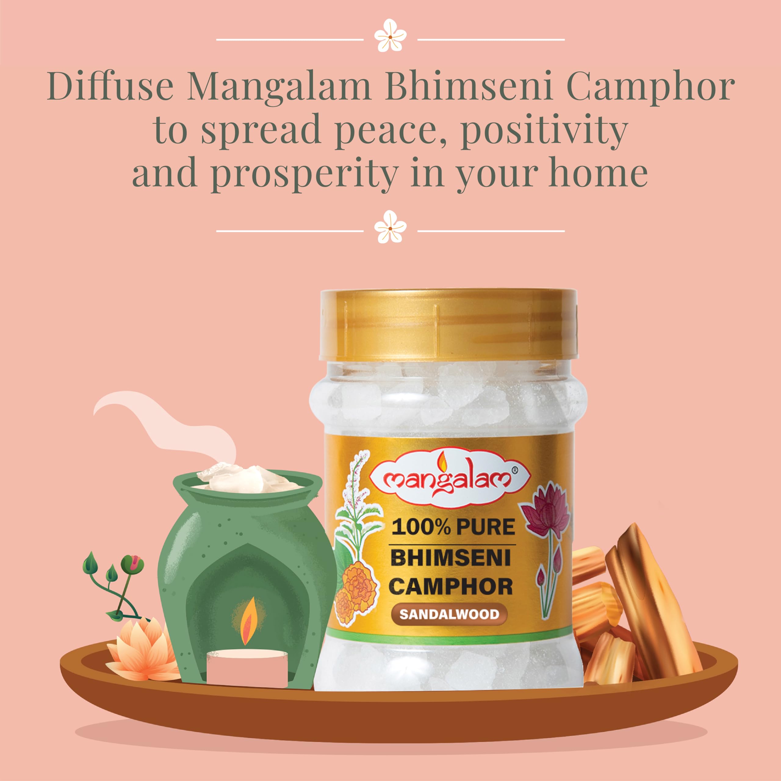 Pure Bhimseni Sandalwood Camphor 100g - 100% Natural for Puja, Meditation & Aromatherapy | Long-Lasting Fragrance | Air Freshener for Home, Temple & Yoga Studio