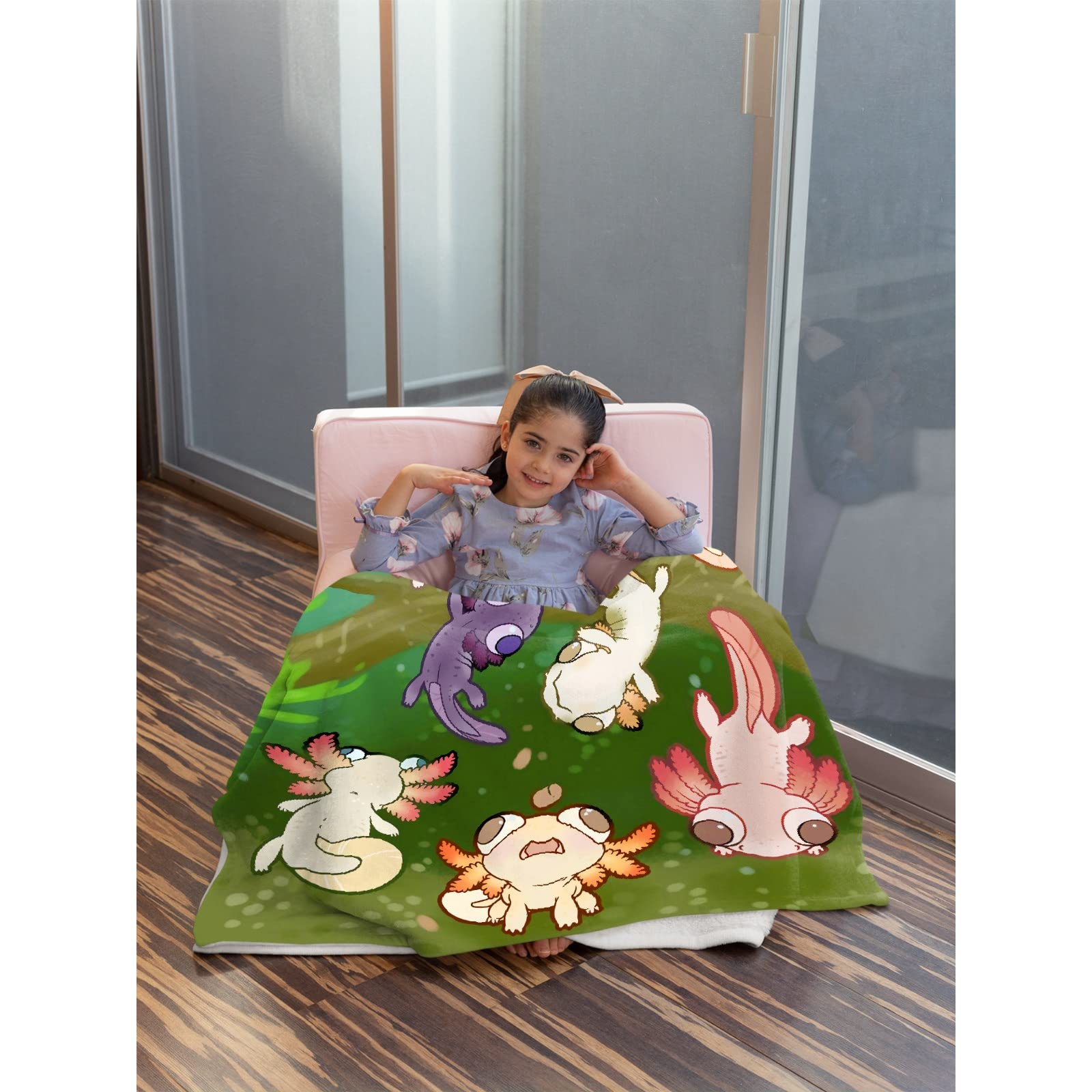 Soft Flannel Fleece Axolotl & Seaweed Aquarium Blanket - Lightweight Microfiber Cozy Throw for All Seasons (120