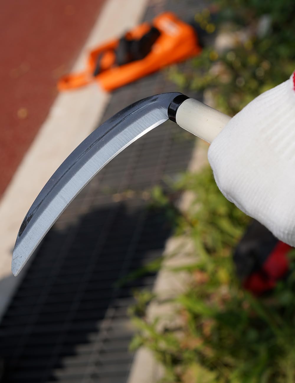 TOYPOPOR 15'' Carbon Steel Japanese Grass Sickle - Heavy Duty Gardening Hand Tool for Weeding, Farming & Lawn Care - Sharp Scythe Blade Cutter for Efficient Manual Mowing & Quick Yard Work - Perfect for Garden Maintenance, Landscaping & Weed Removal