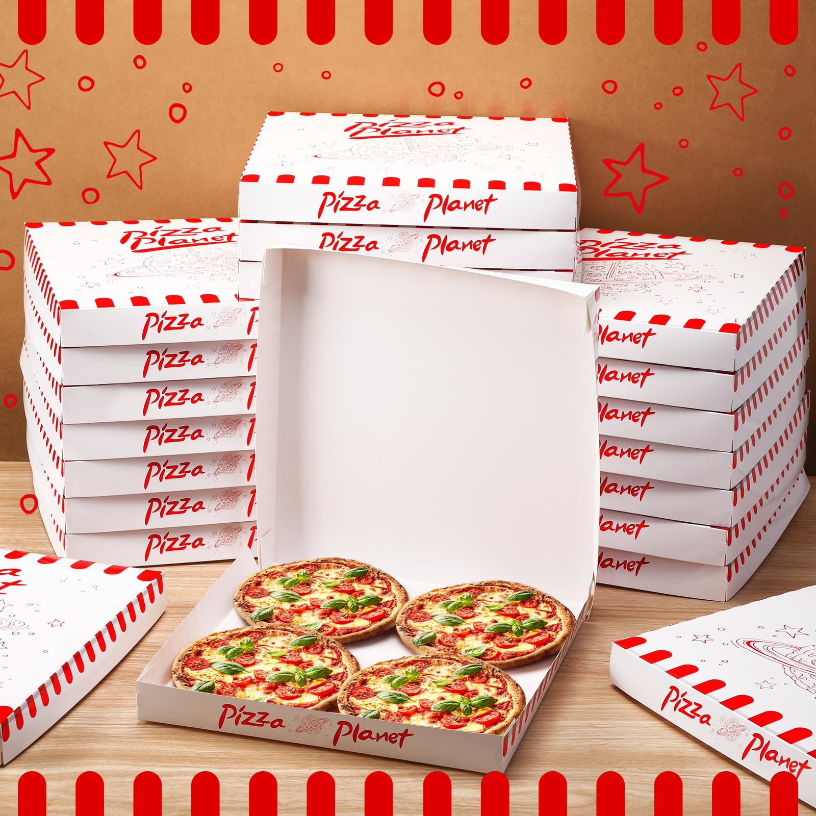 24 Pcs Mini Pizza Planet Pizza Boxes - 14 Inch Small Dessert Boxes for Birthday Party Favors, Themed Decorations & Storytelling Decor - Perfect for Kids Parties, Movie Nights & Themed Events