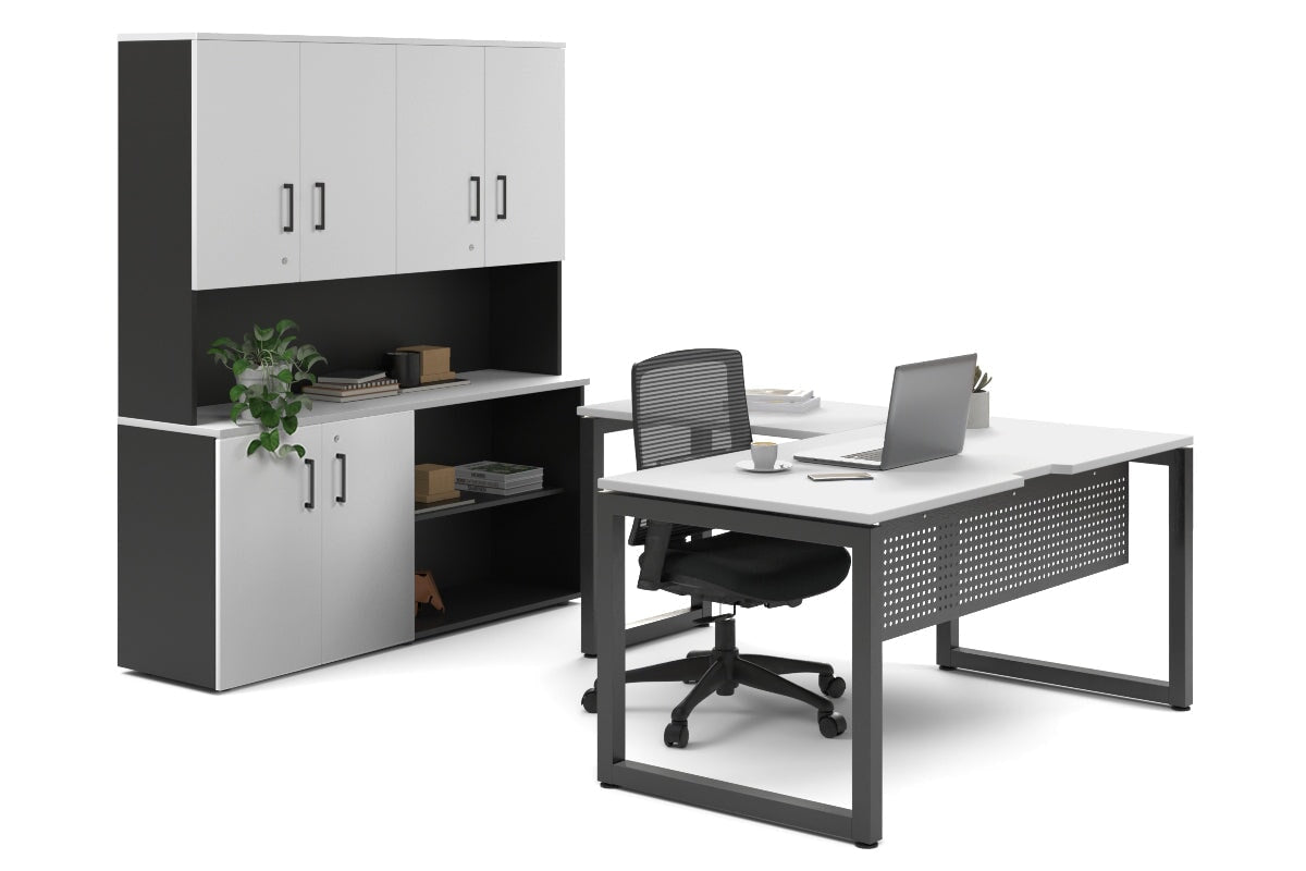 Premium L-Shaped Quadro Loop Legs Executive Desk - Black Metal Legs [1800L x 1800W with Cable Management Scallop] - Perfect for Home Office, Corporate Workspace & Modern Workstations
