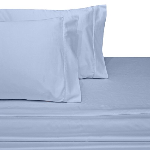 Royal Plush 100% Cotton 600 Thread Count King Size Sheet Set - Luxurious Solid Sateen Weave with 2 Pillowcases (Blue) - Ultra Soft Bedding for Hotel-Like Comfort at Home
