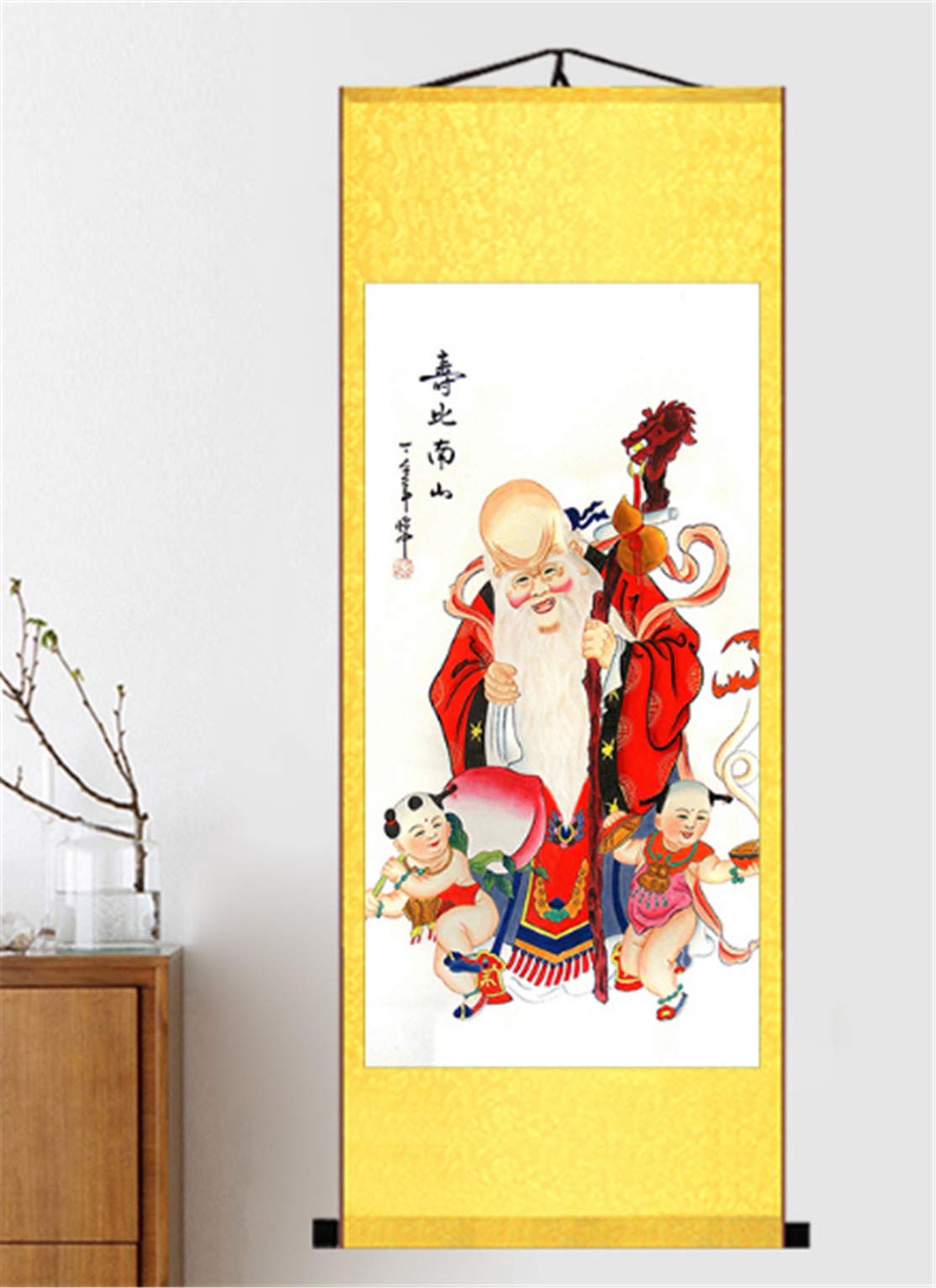 Longevity God Feng Shui Wall Art Scroll - Asian Calligraphy Hanging Decor for Home & Office - Perfect for Living Room, Bedroom or Meditation Space