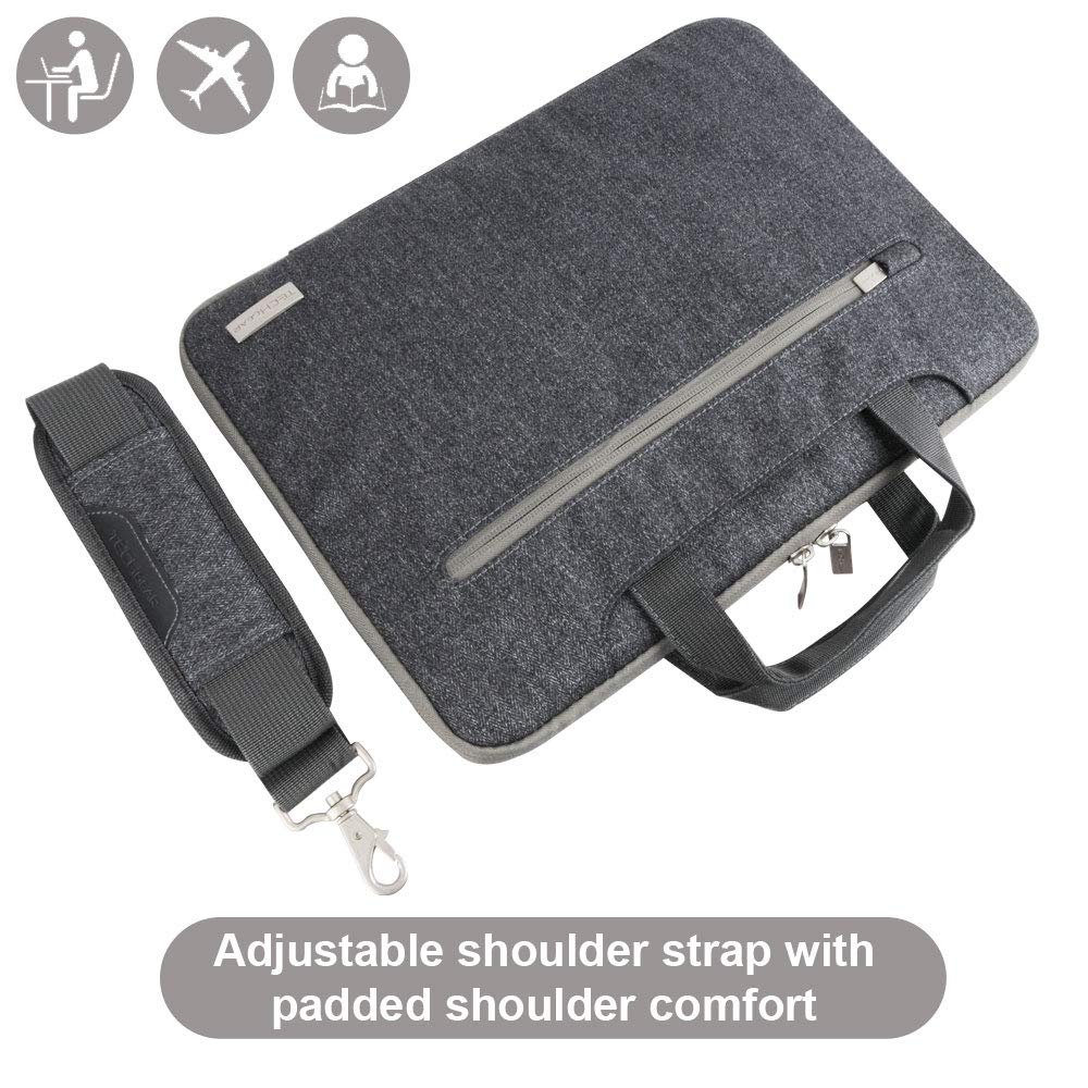 TECHGEAR 15-15.6 Inch Laptop Case with Adjustable Shoulder Strap, Luggage Strap & Handles - Portable Multi-Function Sleeve Organizer with Pockets (Grey) - Perfect for Travel, Work & School