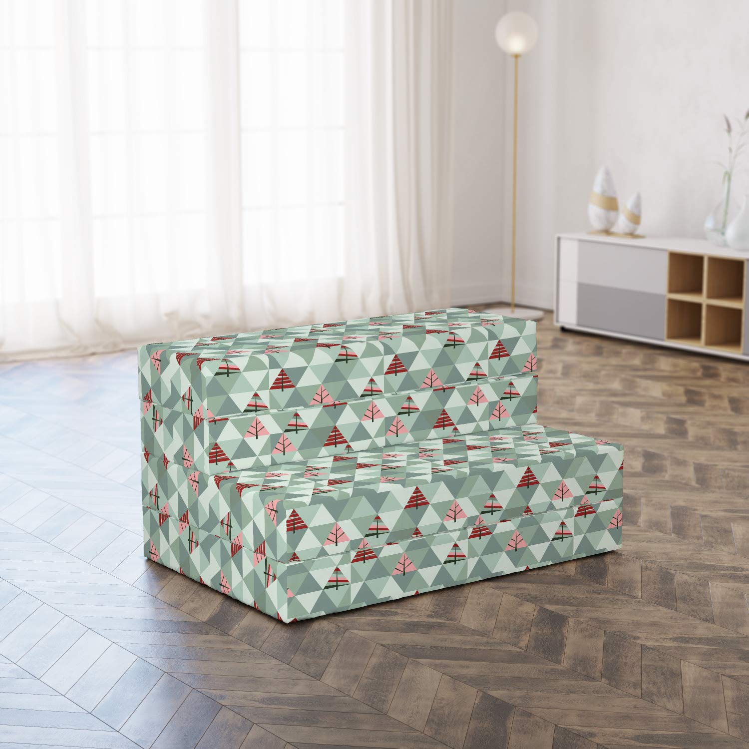 Ambesonne Tree Foldable Mattress with Geometric Triangle Design, 74.8
