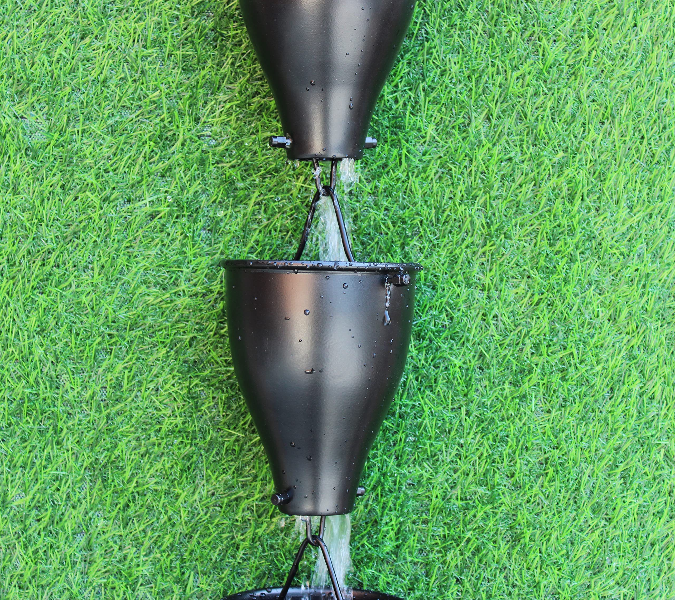 KAM Home XL - Aluminum Rain Chain with Gutter Adapter for Easy Installation (17 Feet, Black) - Perfect for Garden, Patio, and Downspout Drainage