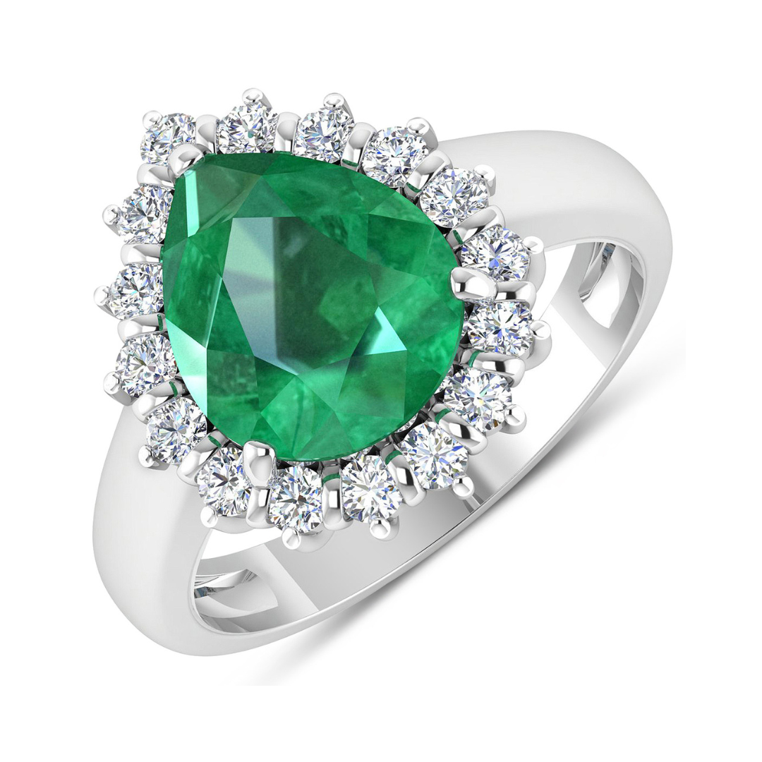Genuine Diamond & Zambian Emerald Halo Ring - 14K Gold Wedding Engagement Ring for Women, Perfect for Proposals, Anniversaries & Special Occasions