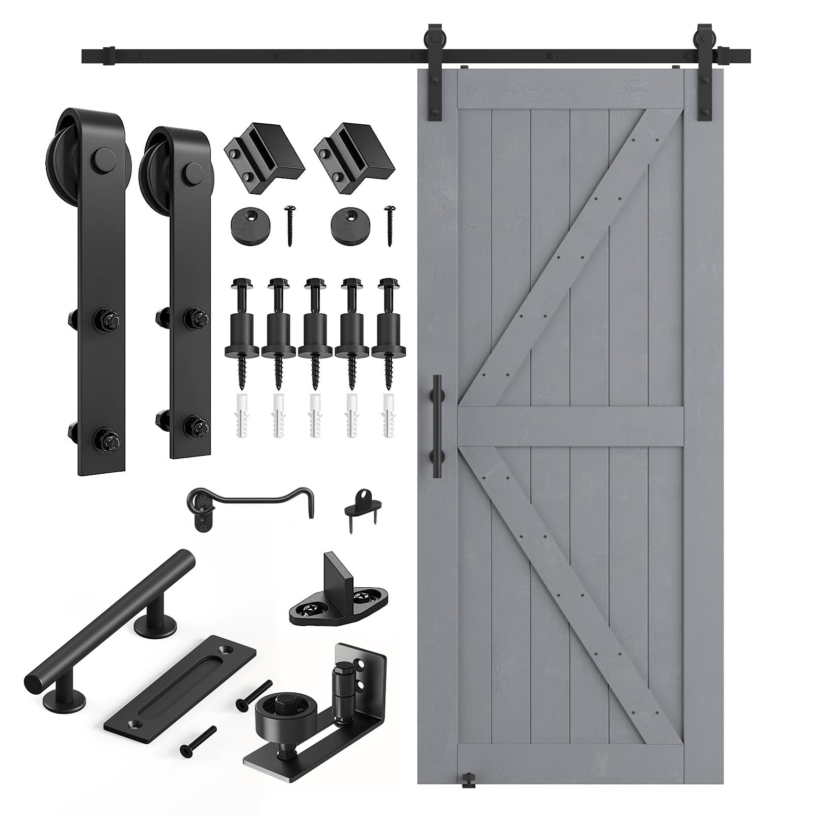 SMARTSTANDARD 36x84 Inch Sliding Barn Door Kit with 6.6ft Hardware & Handle - Unfinished Solid Spruce Wood Panel, Pre-Drilled K-Frame Design, Easy DIY Assembly (Grey) - Perfect for Bedroom, Closet, or Farmhouse Style Home Decor