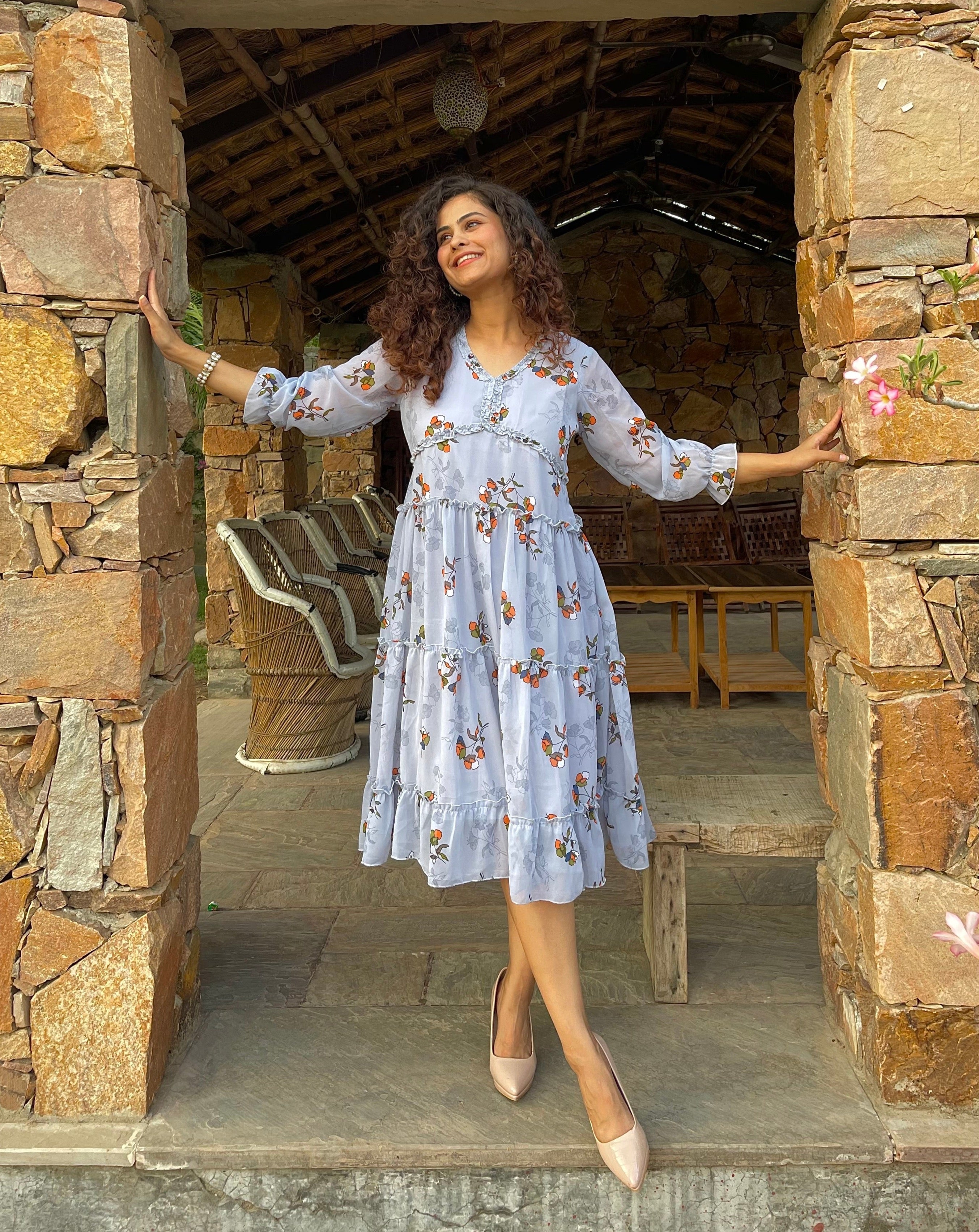 Elegant Grey Ruffle Maxi Dress for Women - Flowy Boho Summer Beach Dress for Vacation, Party & Casual Wear