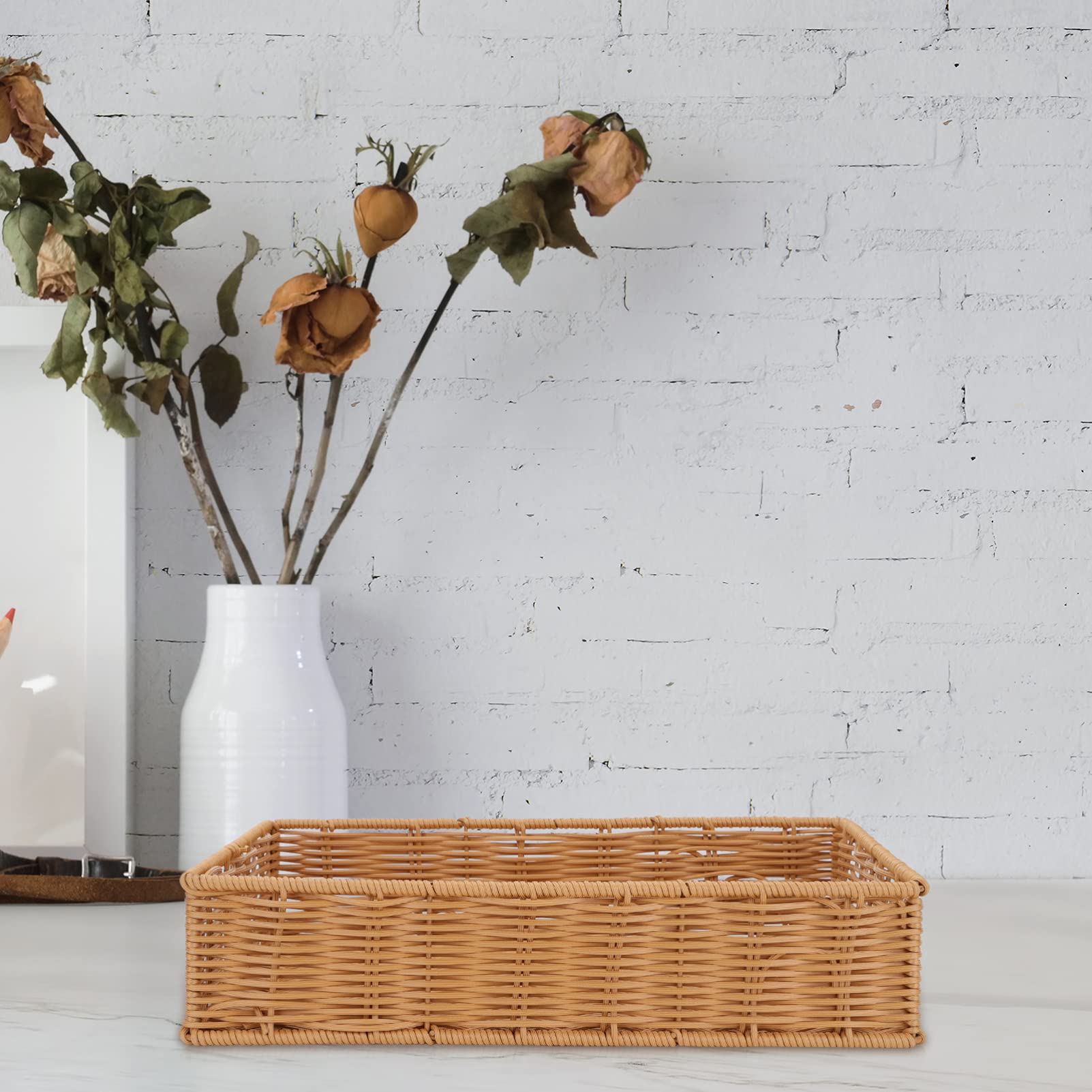 Tomaibaby Rattan Serving Tray - Rectangular Woven Wicker Basket for Fruits, Bread & Vegetables | Kitchen Countertop Organizer & Picnic Serving Dish | Perfect for Home Decor, Dining Table Centerpiece & Outdoor Gatherings