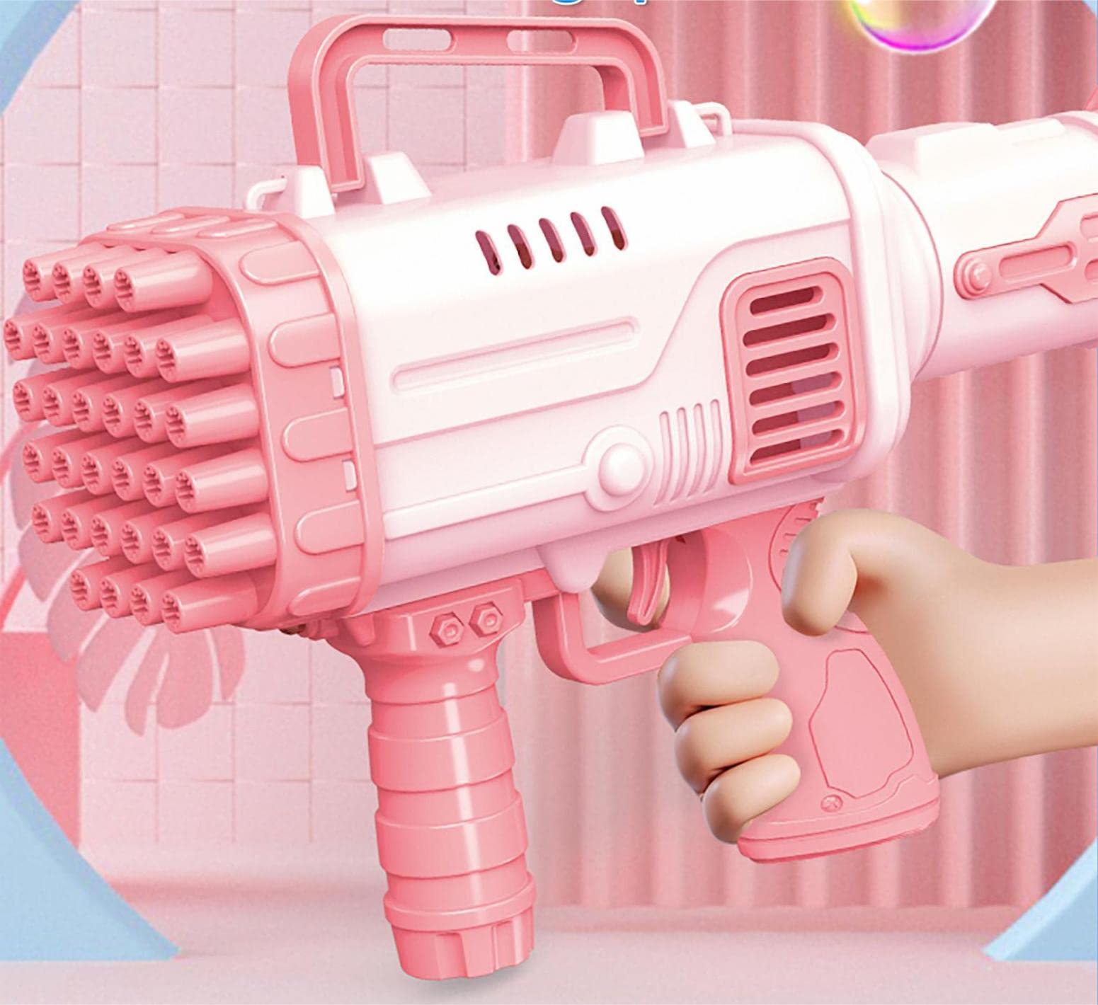 32 Hole Bubble Blower Machine for Kids - Handheld Automatic Bubble Maker Toy - Electric Outdoor Party Favors for Birthday, Wedding, Social Events - Perfect for Backyard Play, Park Outings & Summer Fun (Pink)