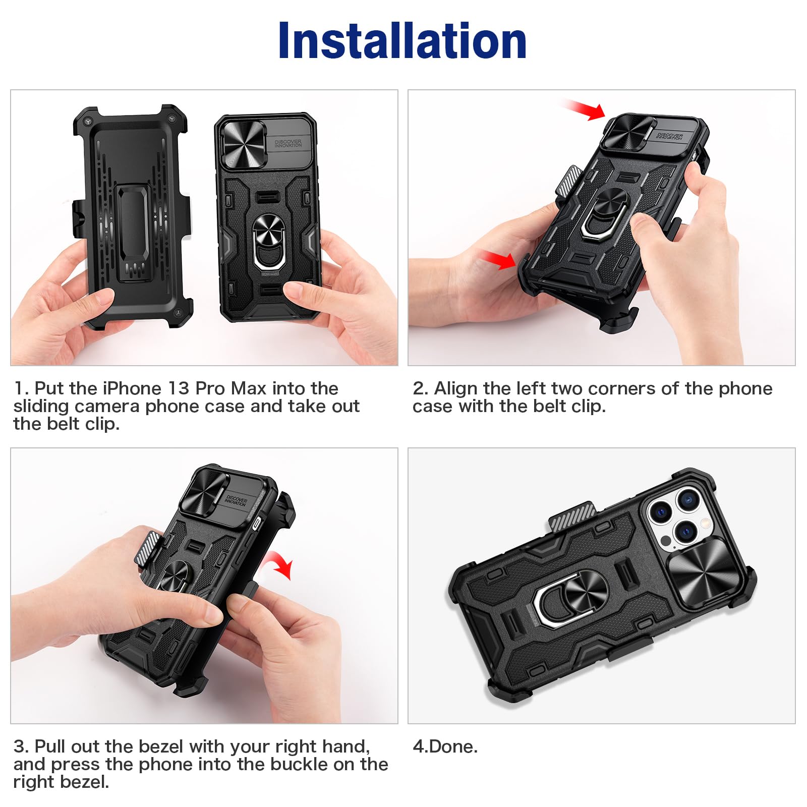 VEGO Armor Heavy Duty Military Grade Protective Case for iPhone 13 Pro Max & iPhone 12 Pro Max - Shockproof Stand, Slide Camera Cover, Rugged Holster & Magnetic Car Mount Holder - Charcoal Black - Perfect for Outdoor Adventures, Construction Work & Daily Protection