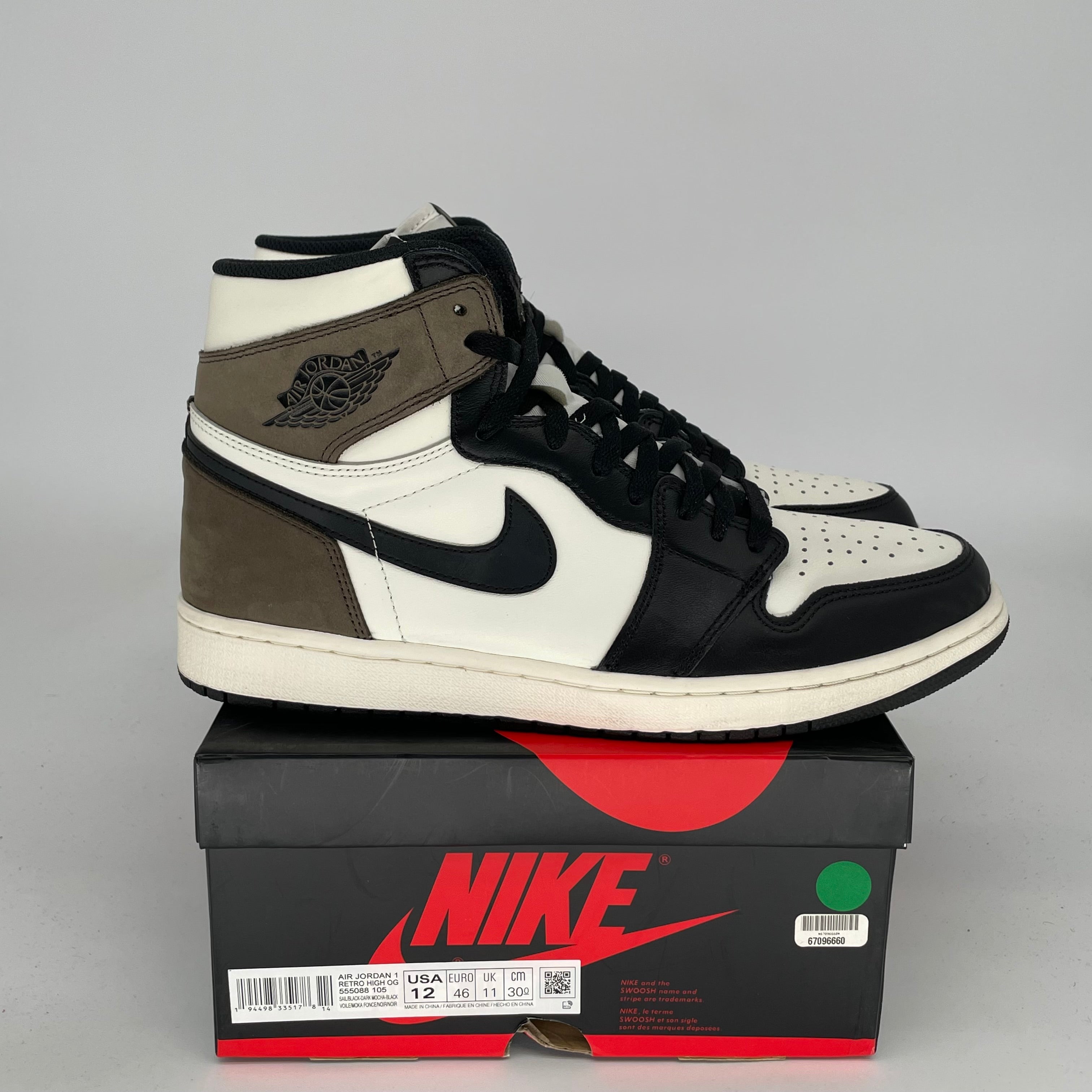 AIR JORDAN 1 Retro High OG Dark Mocha Men's Basketball Shoes Size 12 - 555088-105 | Sneakers for Casual Wear, Street Style & Basketball Games