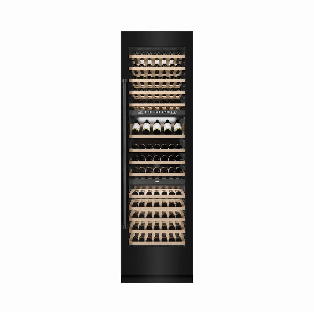 ZLINE 24 Inch 12.4 Cu Ft Triple Zone 100 Bottle Stainless Steel Wine Cooler Refrigerator - Black (RCWV BS 24) - Perfect for Home Bars, Restaurants & Wine Cellars