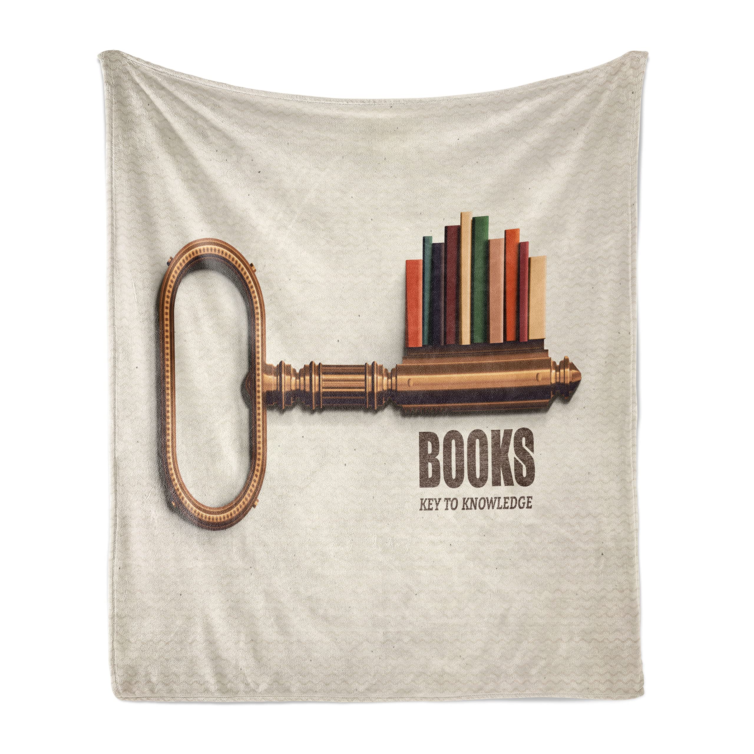 Ambesonne Book Throw Blanket - Key Shaped Bookshelf with Colorful Books Print, Soft Flannel Fleece Blanket for Couch, Bed & Reading Nook - 50