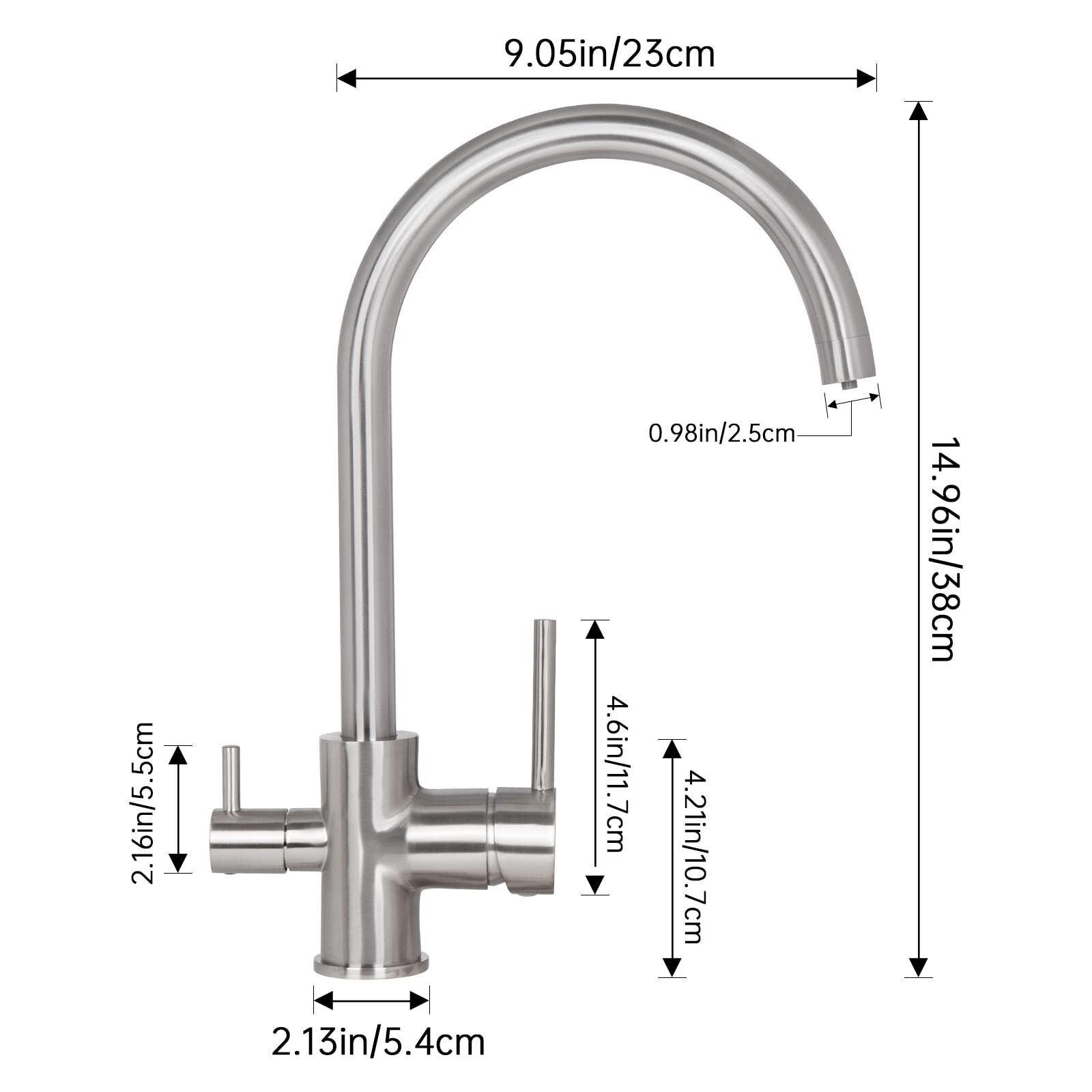 3-Way Brushed Nickel Kitchen Faucet Water Filter - High Efficiency Purification System for Clean Drinking & Cooking Water | Perfect for Home, RV, and Office Use
