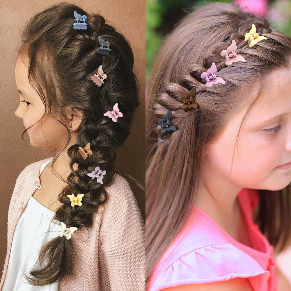 PLUCKET® 6Pcs Small Matte Hair Claw Clips for Women & Girls - 1.5 Inch Mini Jaw Clips for Thin to Medium Thick Hair - Non-Slip Rectangle Hair Clips (Butterfly Design) - Perfect for School, Work, Gym & Everyday Hairstyles