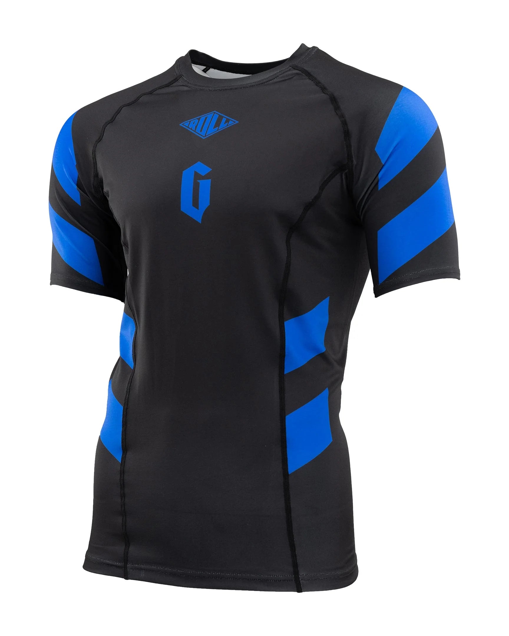 GAMENESS RASHGUARD PRO RANK Short Sleeve BJJ Rash Guard - Black/Blue for Brazilian Jiu-Jitsu, MMA & Grappling Training