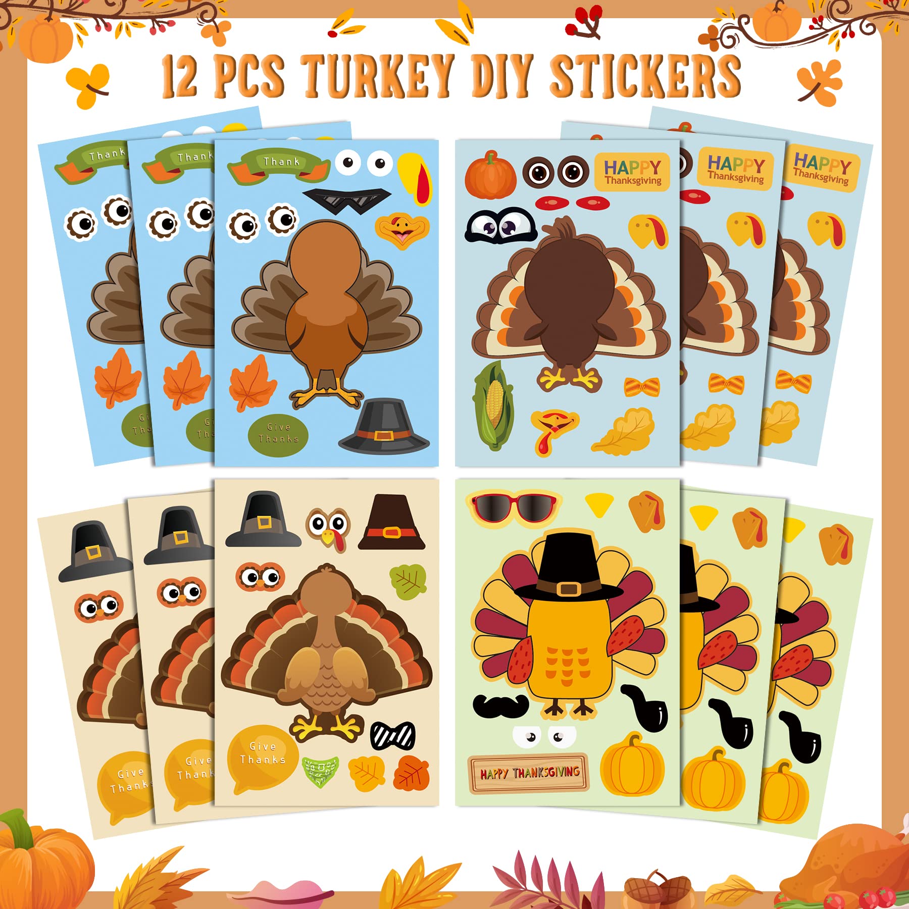80PCS Thanksgiving Party Favors - Turkey Glasses Stickers & Tattoos for Kids | Fall Theme Goodie Bag Fillers, Classroom Rewards | Perfect for Autumn Parties, School Events & Holiday Celebrations