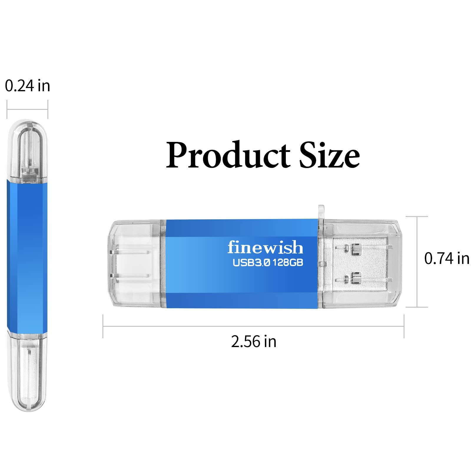 128GB USB C Flash Drive 2-in-1 USB 3.0 OTG Memory Stick with 40MB/s Read Speed - Compatible with PC, Laptop, Car & TV - Portable Storage for Work, School & Travel (Blue)