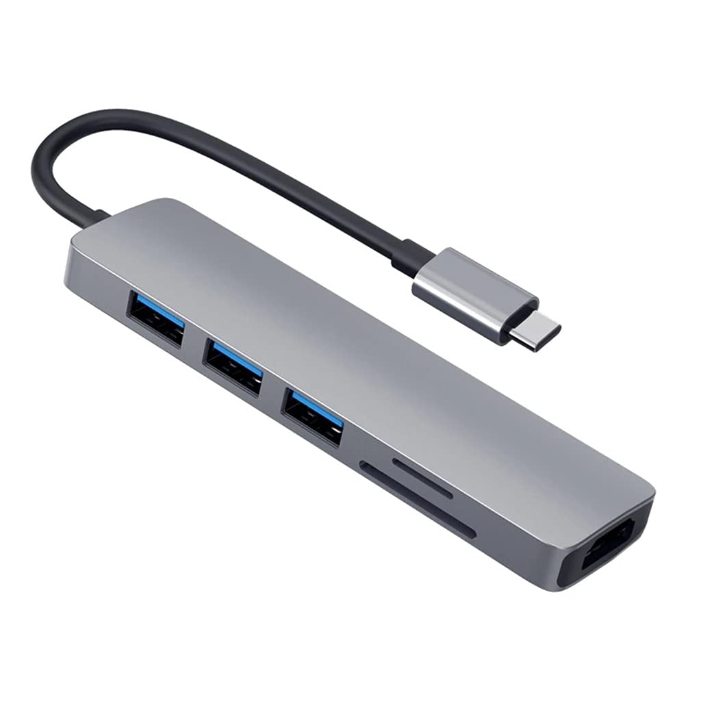 JAHH USB C Hub with HDMI 4K Adapter, 3-Port USB 3.0 Hub with TF/SD Card Reader - Compatible with MacBook Pro, Dell, HP for Home Office & Gaming Setup