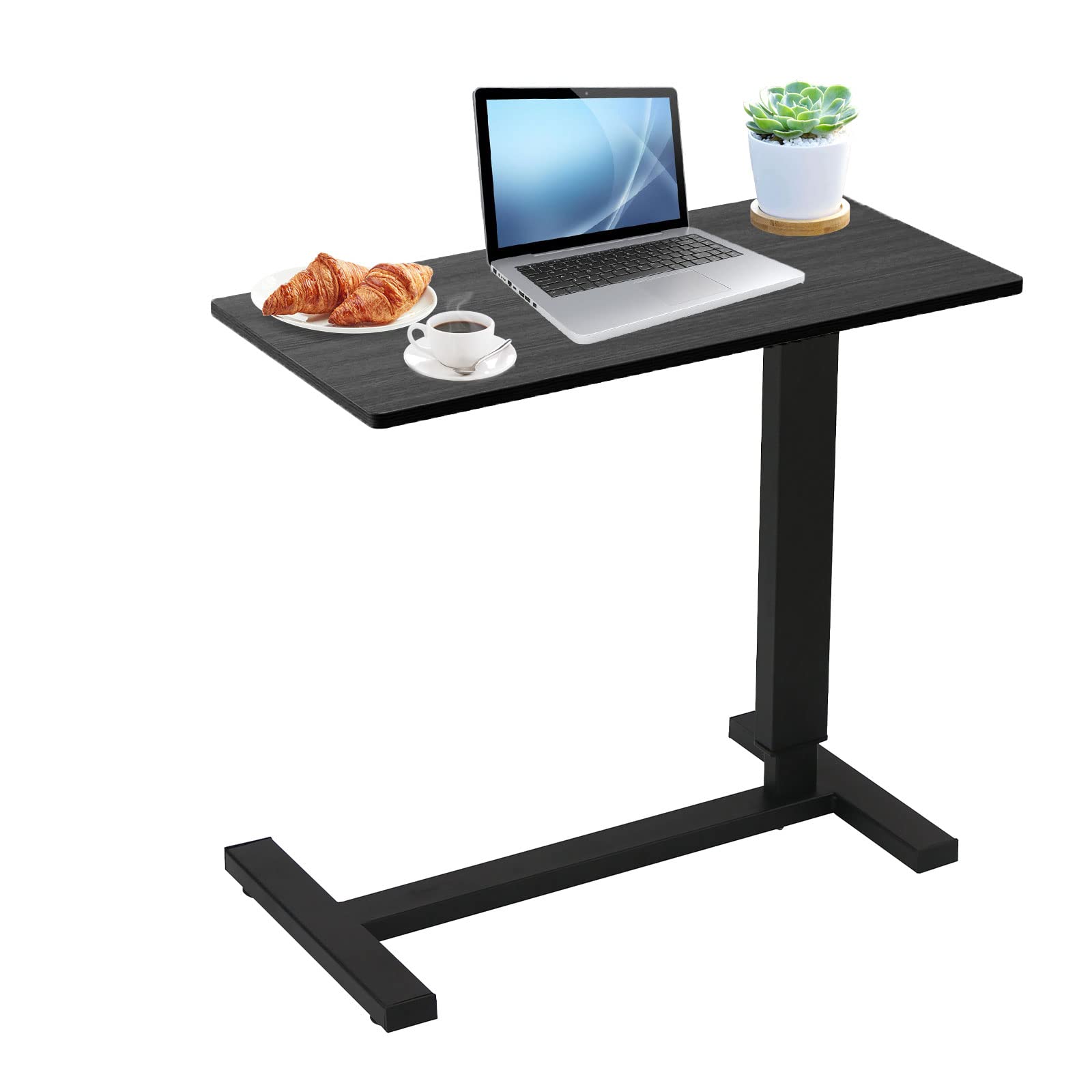 Adjustable Overbed Table with Wheels - Pneumatic Height Adjustable Hospital Bed Table, Multi-Purpose Laptop & Bedside Table for Home, Office & Patient Care - Perfect for Eating, Working & Reading in Bed