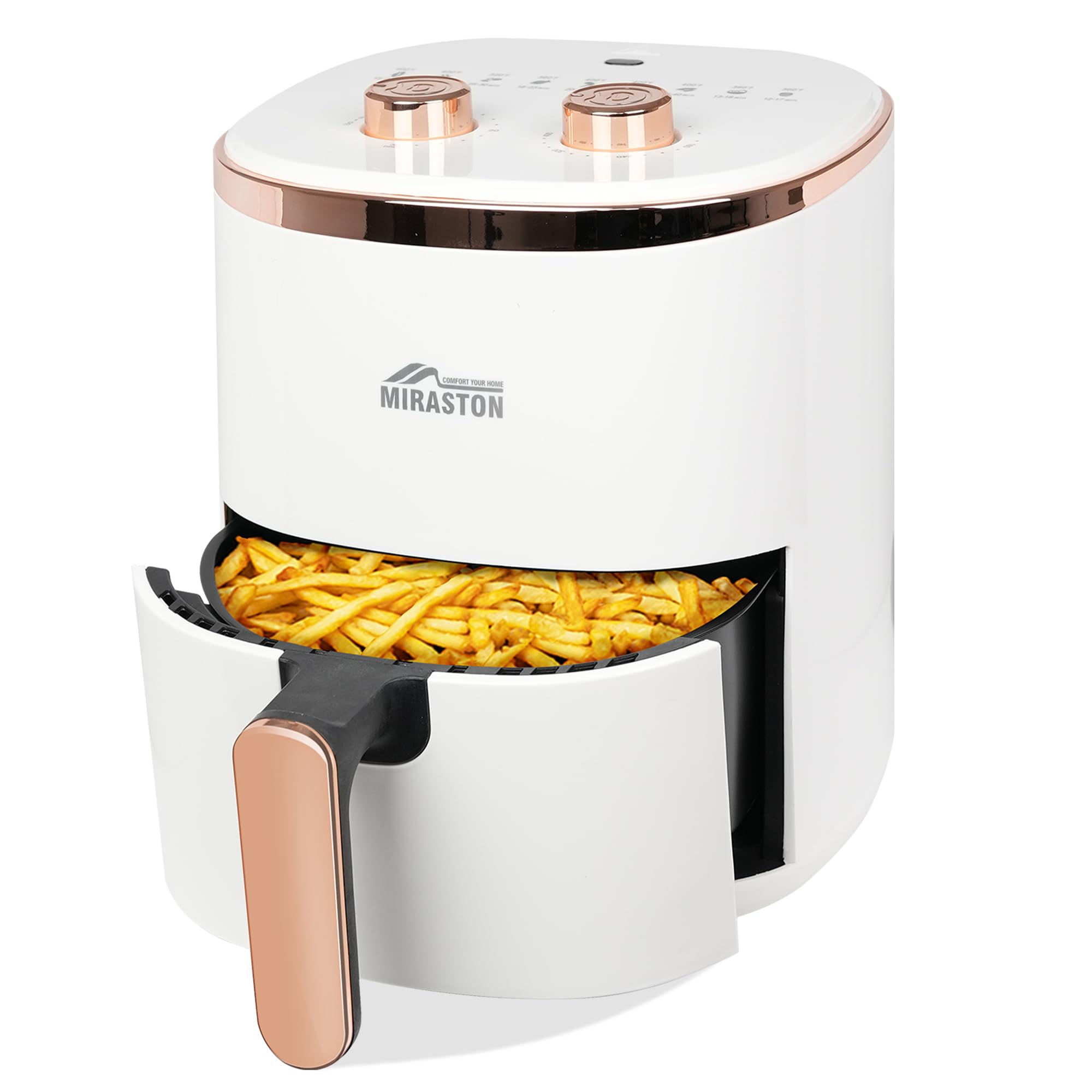 3.6 QT Compact Air Fryer for Healthy Cooking - Oil-Free, Timer & Auto Shut-Off - Perfect for Kitchen, Dorm, Office - Fast Meals for Breakfast, Dinner & Snacks - Small Round Design with Easy Dial Controls - White