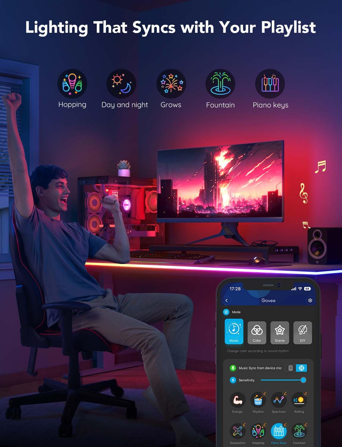 Govee RGBIC Gaming LED Strip Lights - 10ft Neon Rope Lights for Gaming Setup, PC Desk, Room Decor | Razer Chroma Sync, Smart App Control, Music Mode | Cuttable Design, 2.4G WiFi Only | Perfect for Gaming Battlestations, Streaming Backgrounds & Home Theater Lighting