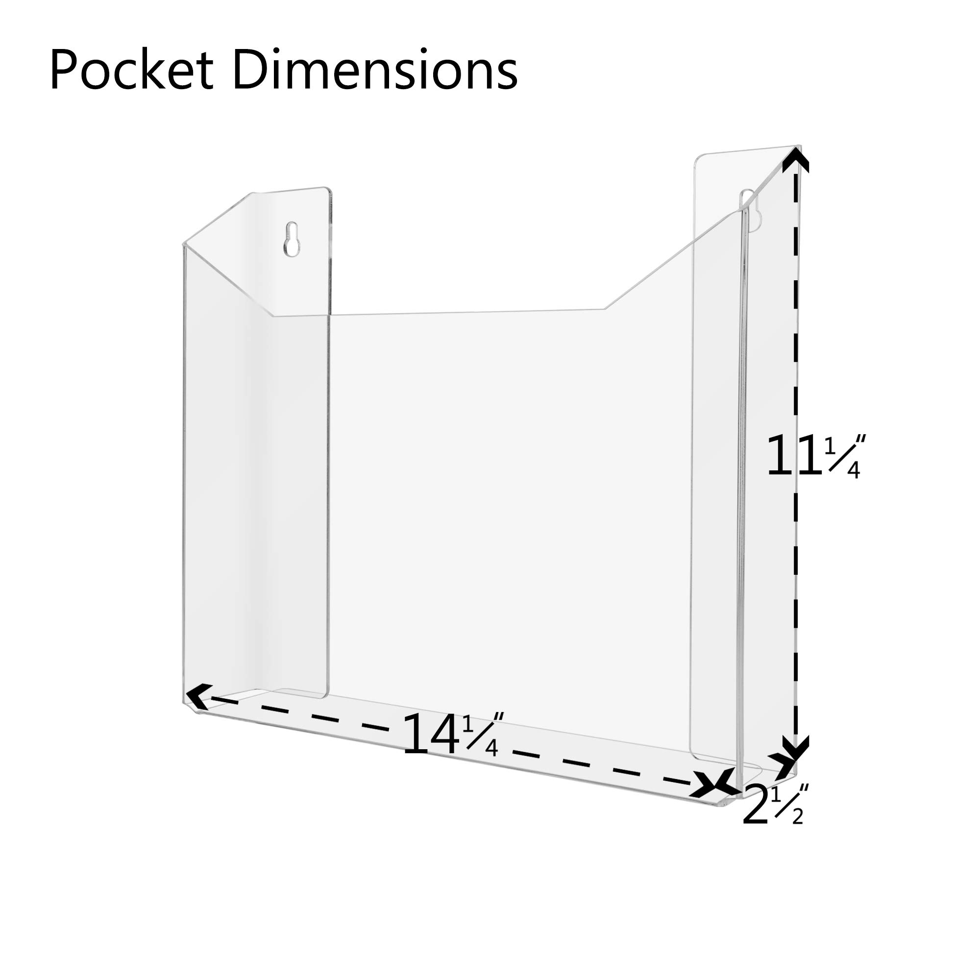13.75 Inch Clear Acrylic Wall Mount File Holder - Extra Wide Marketing Display Caddy for Oversized Newspapers & Literature (Includes Hardware) - Perfect for Office Organization & Retail Store Displays