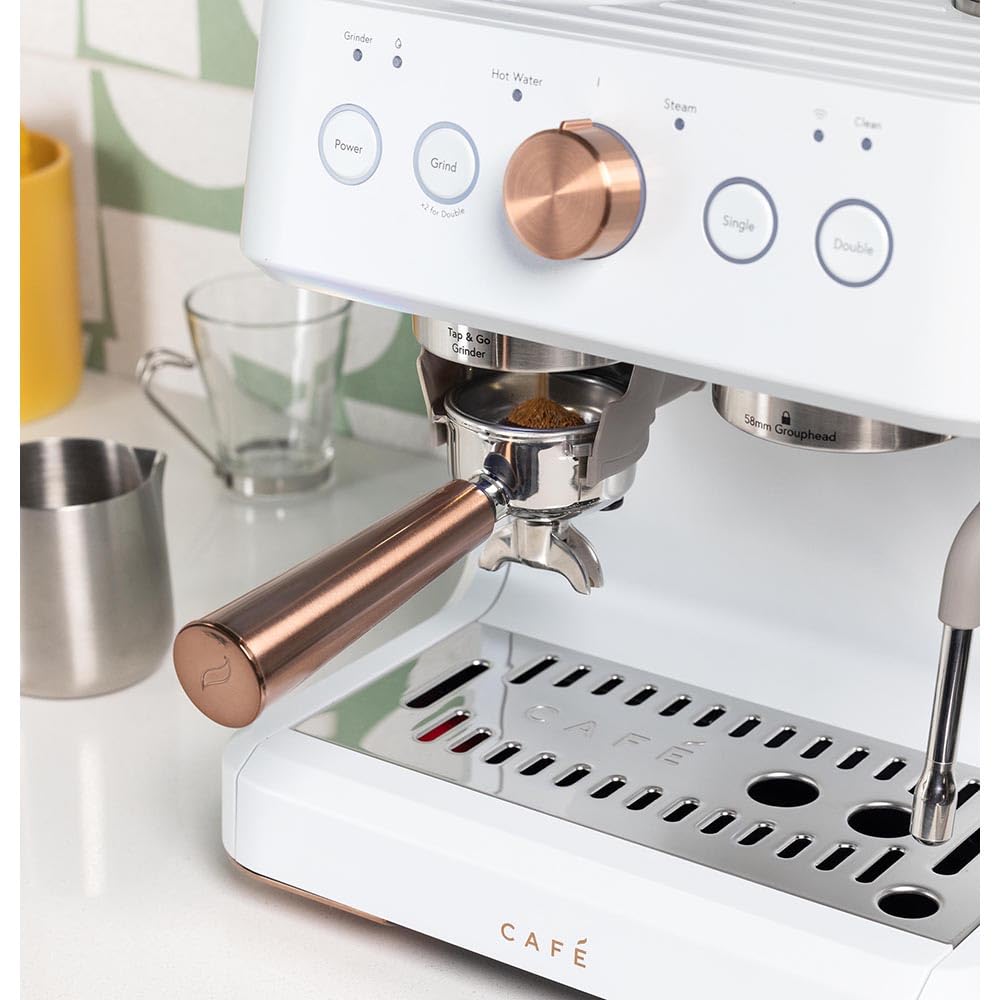 Café Bellissimo Semi Automatic Espresso Machine with Milk Frother - WiFi Connected Smart Home Coffee Maker | Built-In Coffee Bean Grinder, 15-Bar Pressure Pump & 95oz Water Tank | Matte White Finish | Perfect for Home Baristas & Coffee Lovers
