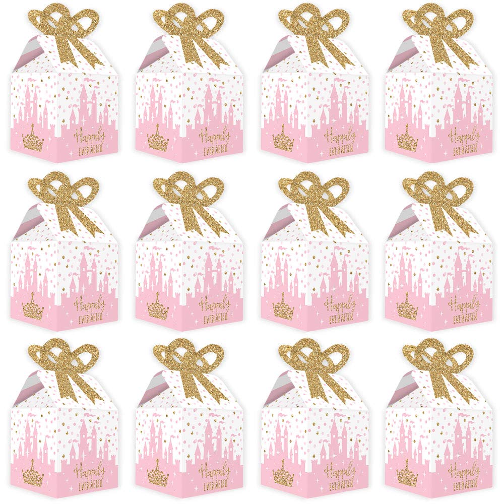 Little Princess Crown Gift Boxes - Pink & Gold Set of 12 for Baby Showers & Birthdays