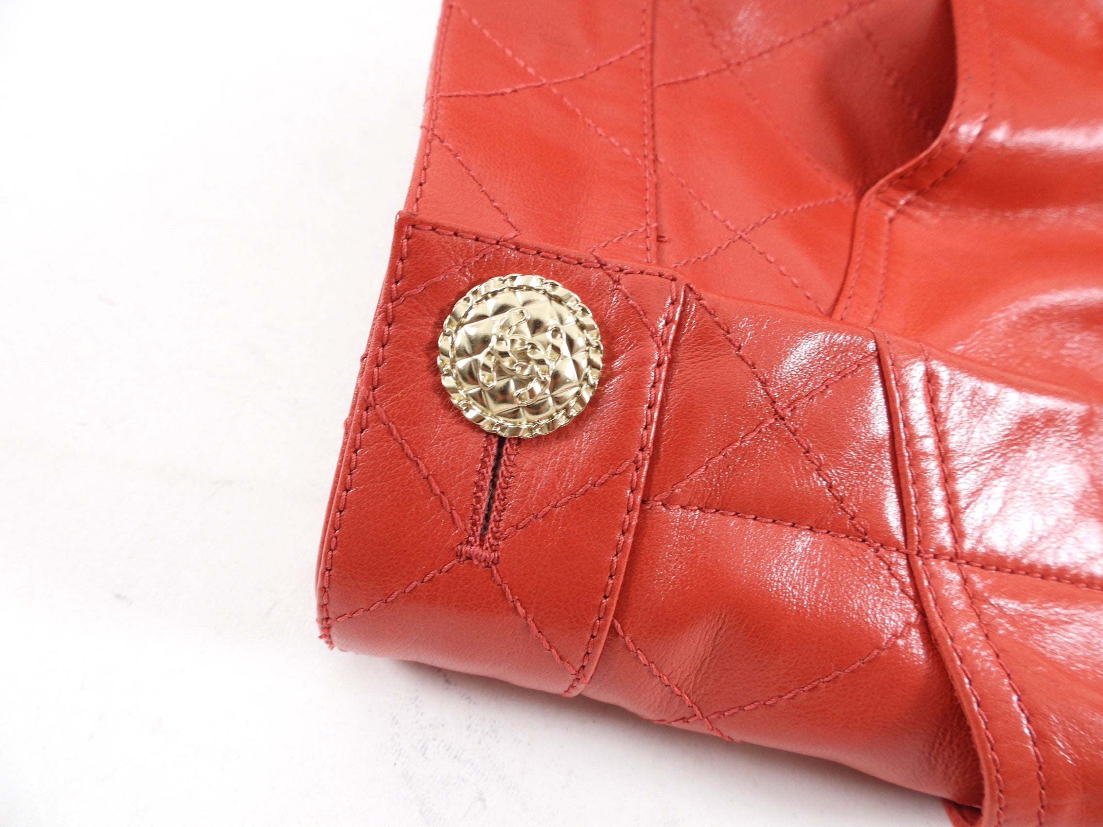 Chanel Red Lambskin Leather High Waist Slim Jeans for Women - FR36 (XS) Size, Luxury Designer Pants for Casual Wear & Night Out