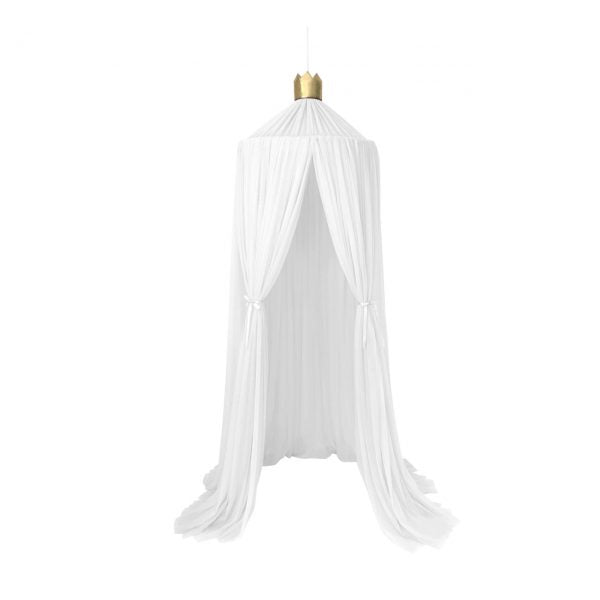 Elegant White Canopy with Gold Crown & Pom Poms - Perfect for Weddings, Baby Showers & Royal-Themed Parties
